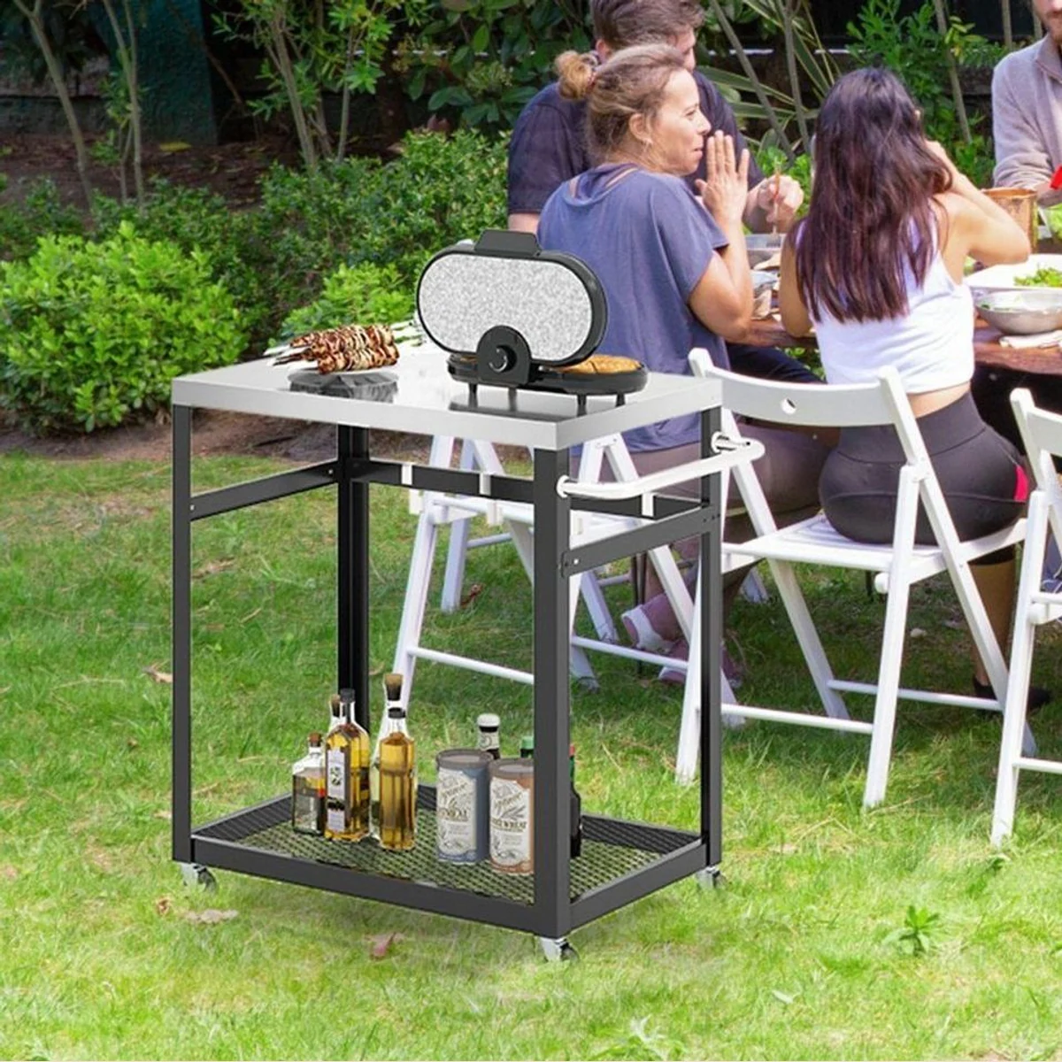 COSTWAY Grillwagen, 2-stufig mit Rädern und Haken — praktisch, mobil, langlebig 2