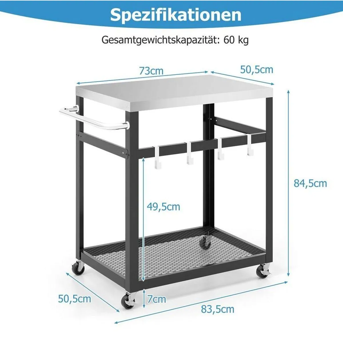 COSTWAY Grillwagen, 2-stufig mit Rädern und Haken — praktisch, mobil, langlebig 3