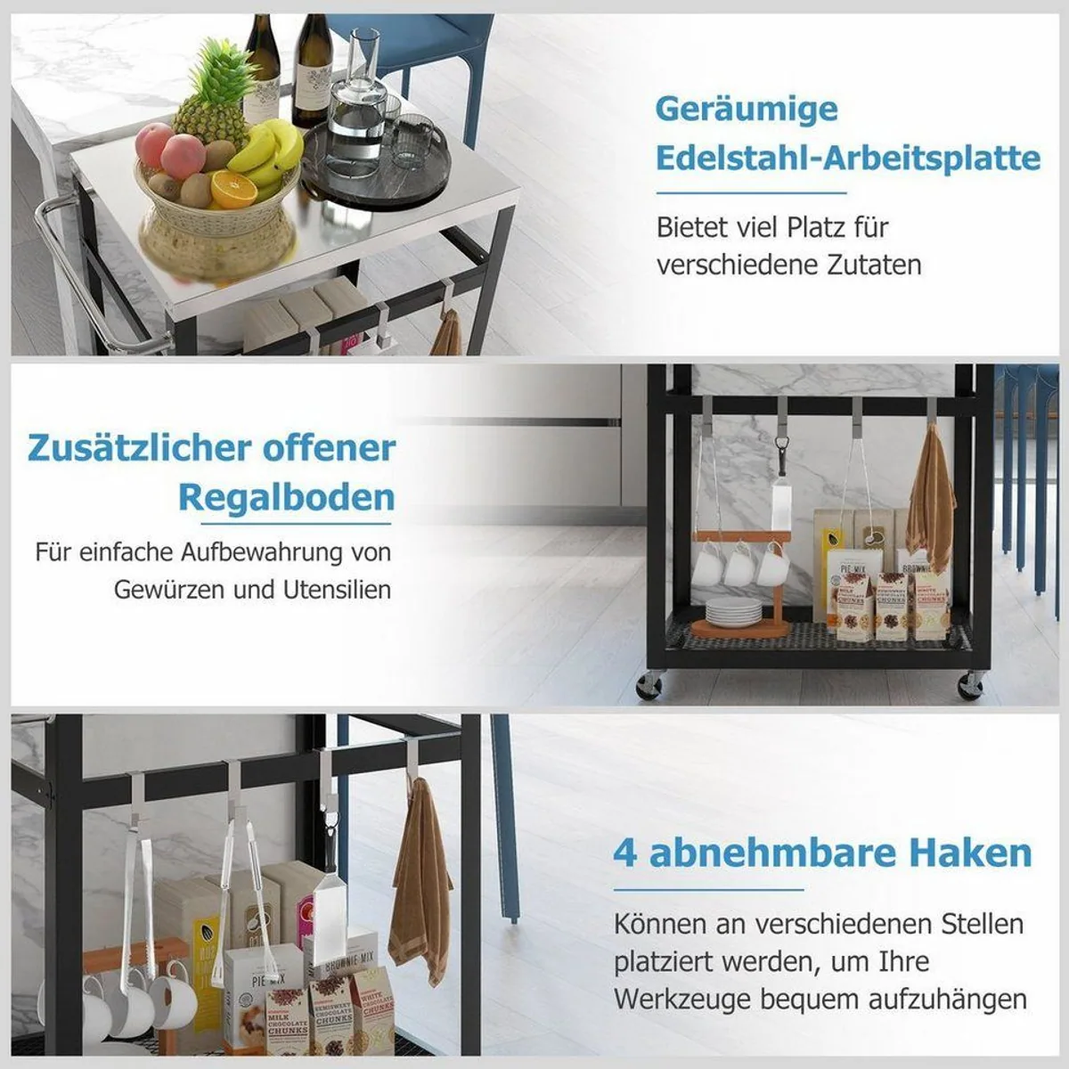COSTWAY Grillwagen, 2-stufig mit Rädern und Haken — praktisch, mobil, langlebig 5