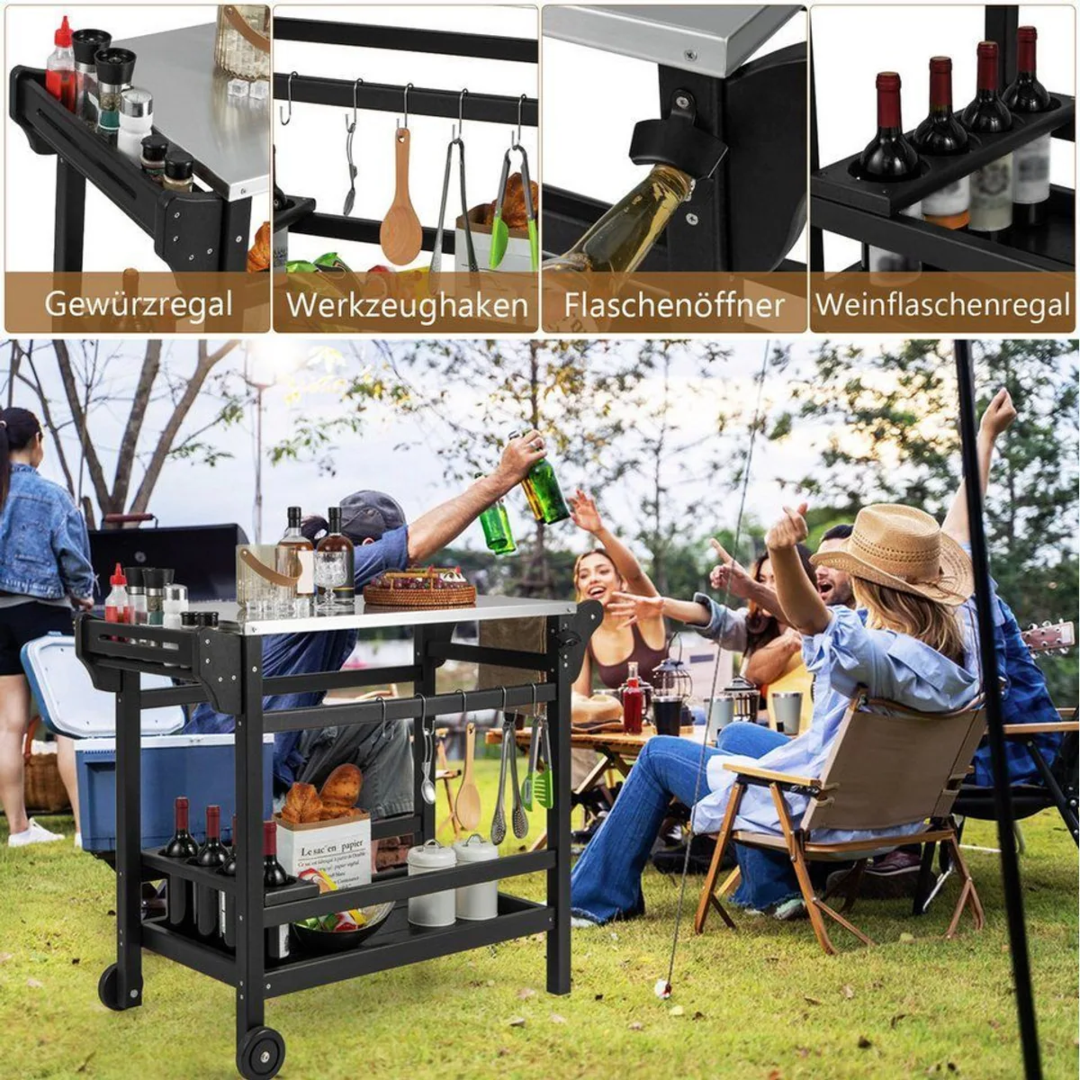 COSTWAY Grillablagetisch, vielseitig, robust, mobil — ideal für Outdoor-Einsätze 5