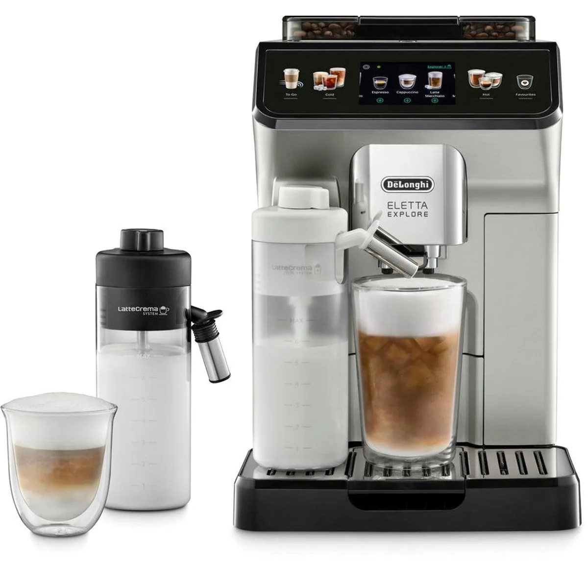 De'Longhi Eletta Explore ECAM450.55.S, 40 Rezepte, kaltes Milchschaumsystem, 3,5" Touch-Display