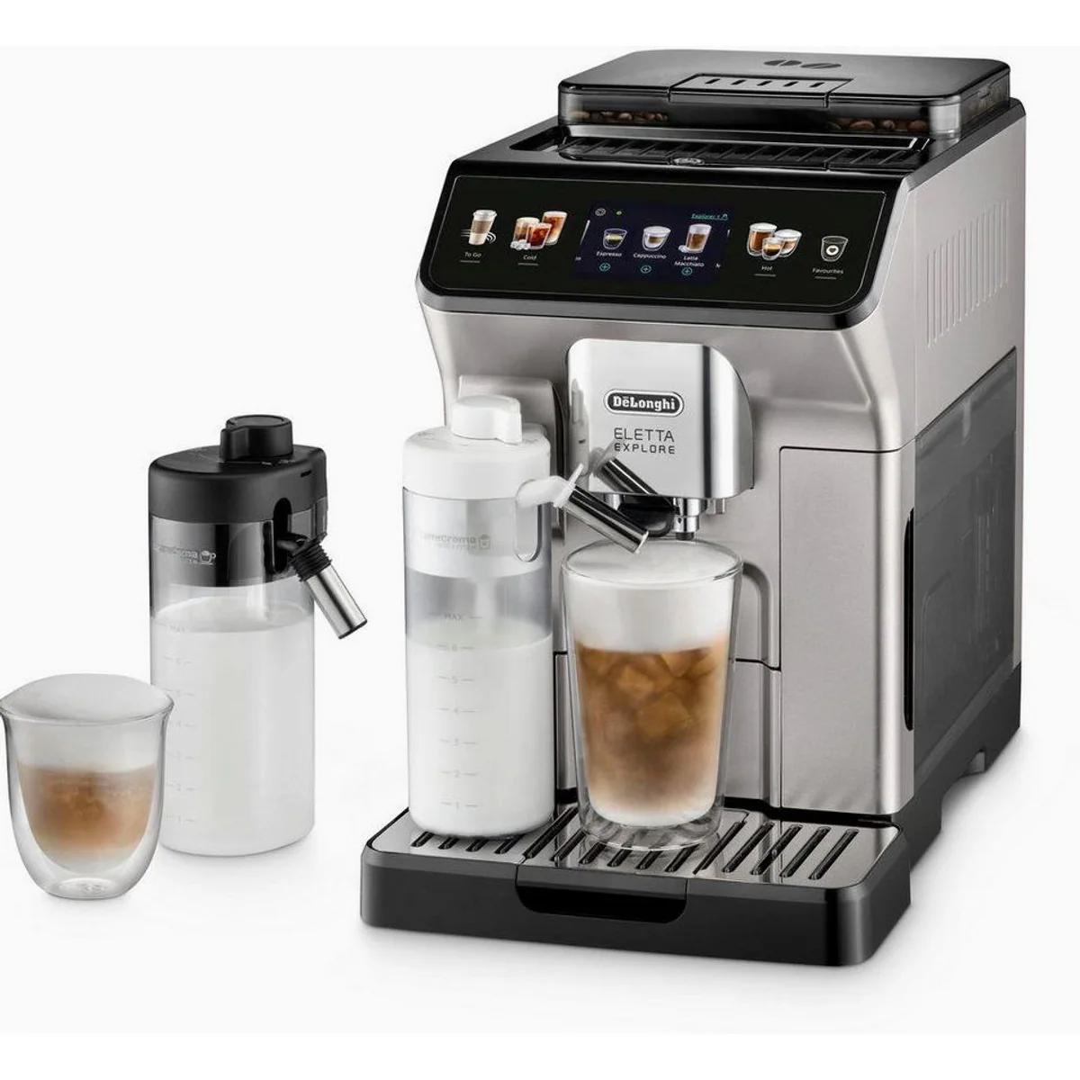 De'Longhi Eletta Explore ECAM450.55.S, 40 Rezepte, kaltes Milchschaumsystem, 3,5" Touch-Display 3