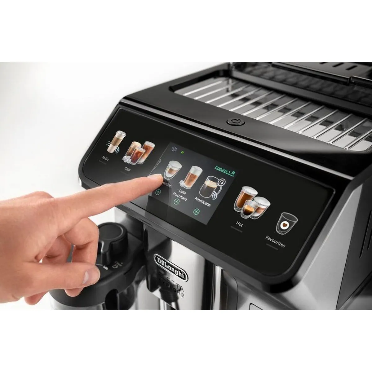 De'Longhi Eletta Explore ECAM450.55.S, 40 Rezepte, kaltes Milchschaumsystem, 3,5" Touch-Display 4