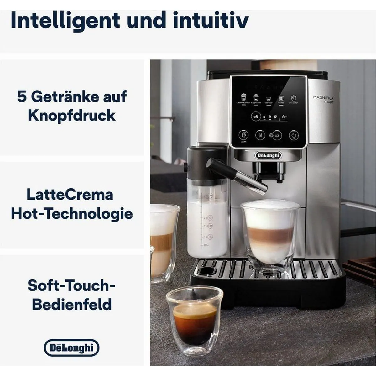 De'Longhi Kaffeevollautomat Start Milk ECAM220.80.SB, Milchkaraffe, Einfache Bedienung, Individuelle Getränkewahl 5