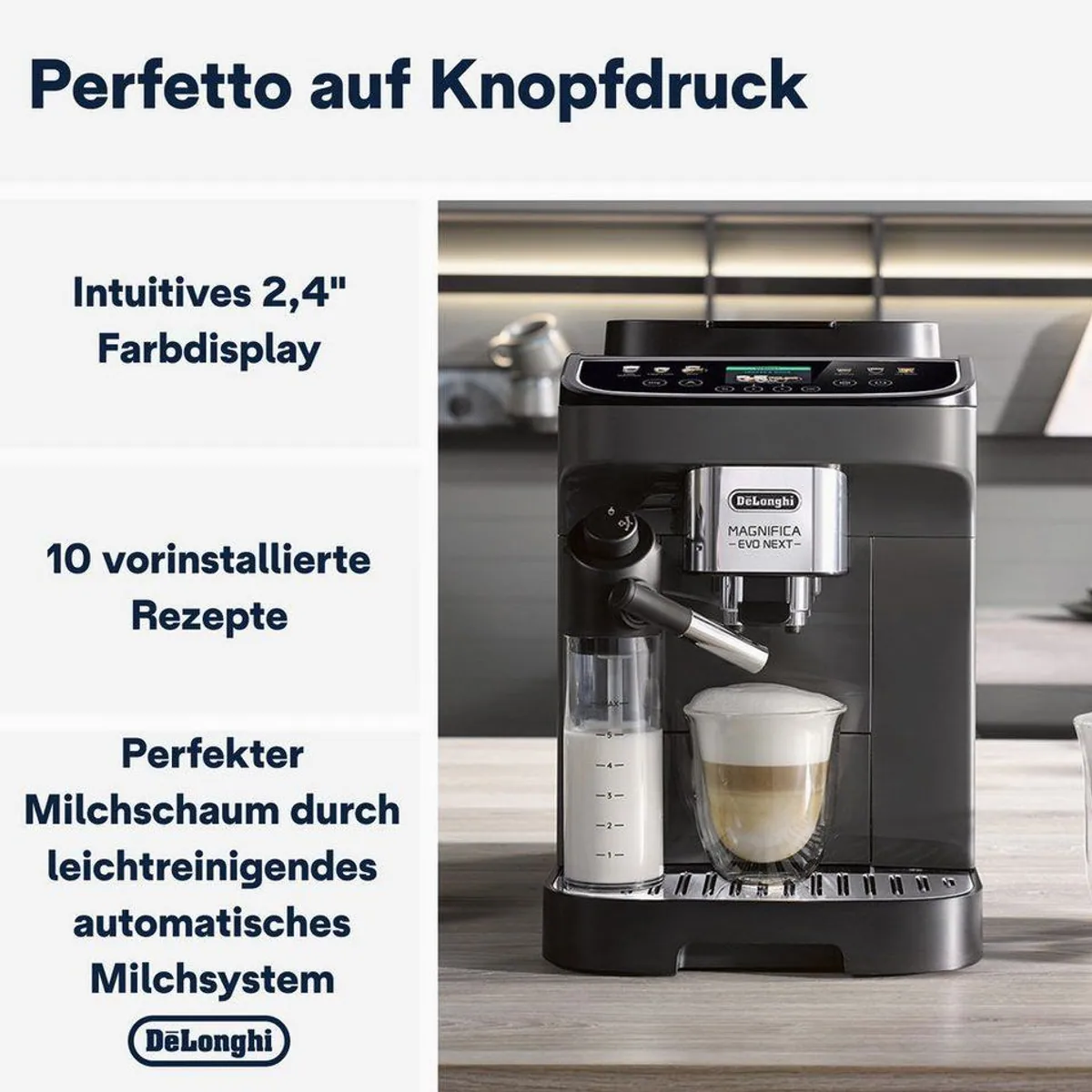 De'Longhi Magnifica Evo Next ECAM310.60.GB, 10 Rezepte, 3 Benutzerprofile, MyLatteFunktion 2