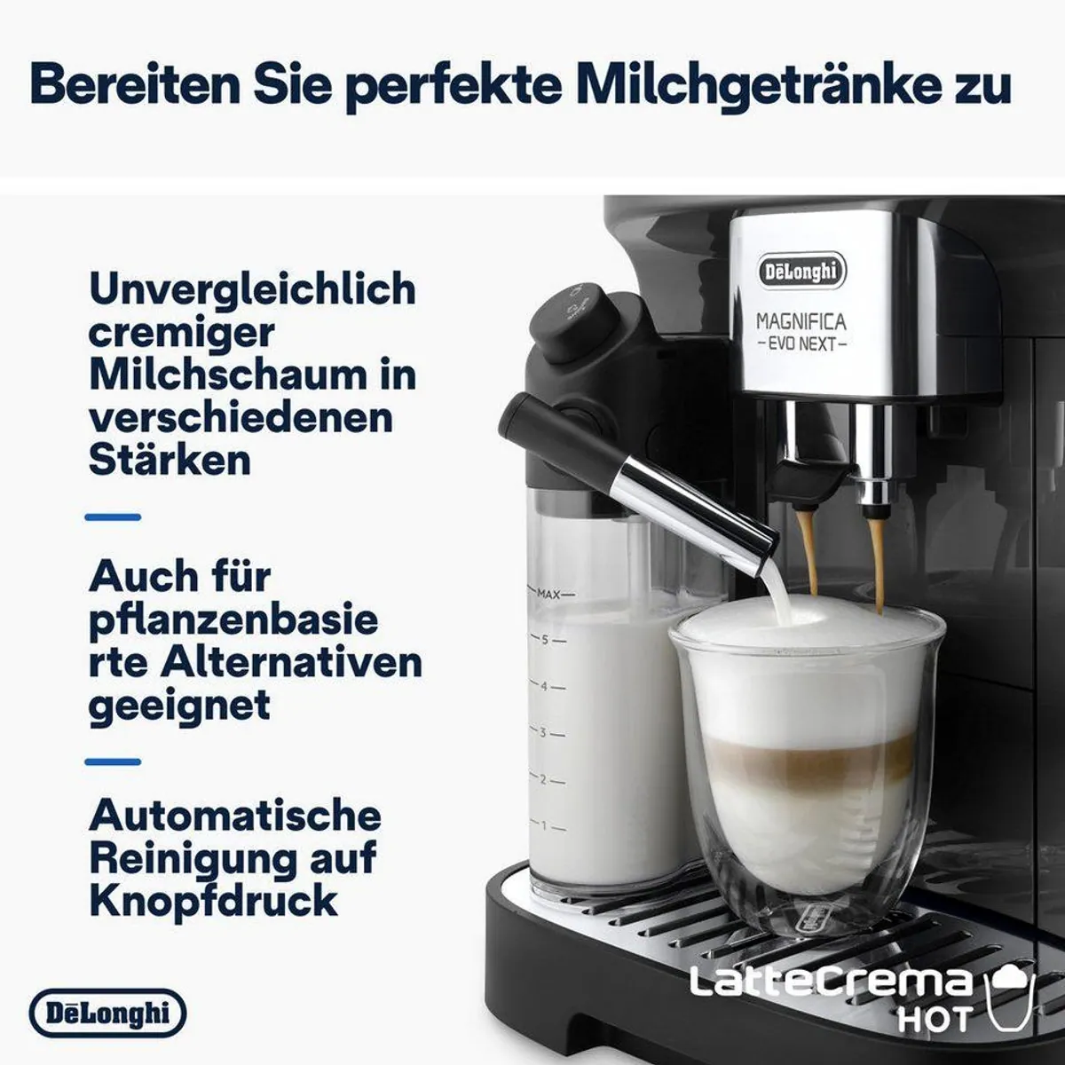 De'Longhi Magnifica Evo Next ECAM310.60.GB, 10 Rezepte, 3 Benutzerprofile, MyLatteFunktion 4