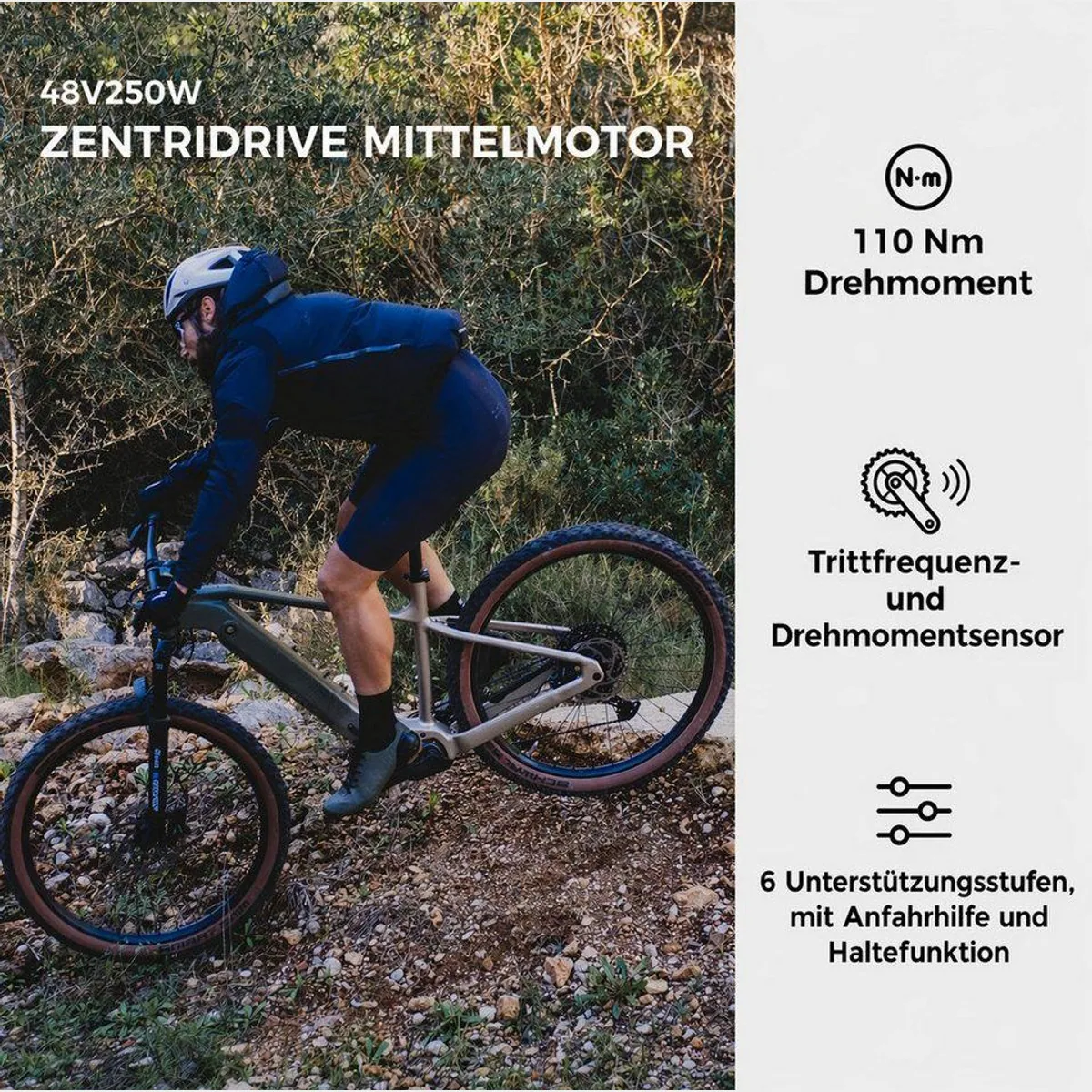 DERUIZ E-Bike Mountainbike 29 Zoll, 110 Nm Mittelmotor, 180 km Reichweite, 11-Gang Shimano 2