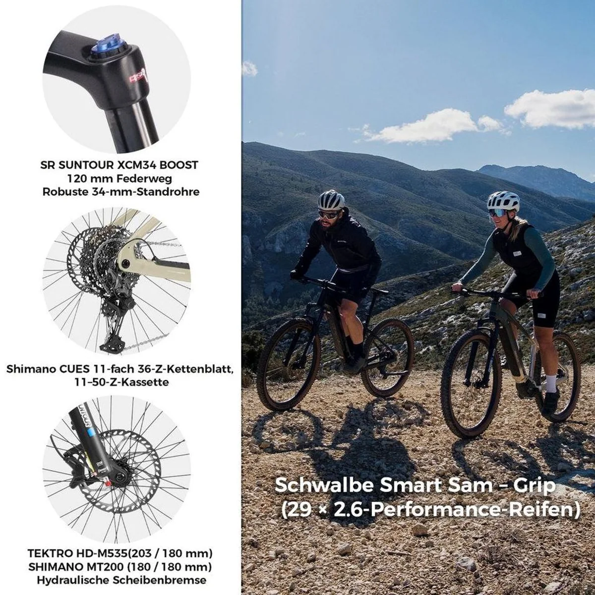 DERUIZ E-Bike Mountainbike 29 Zoll, 110 Nm Mittelmotor, 180 km Reichweite, 11-Gang Shimano 3