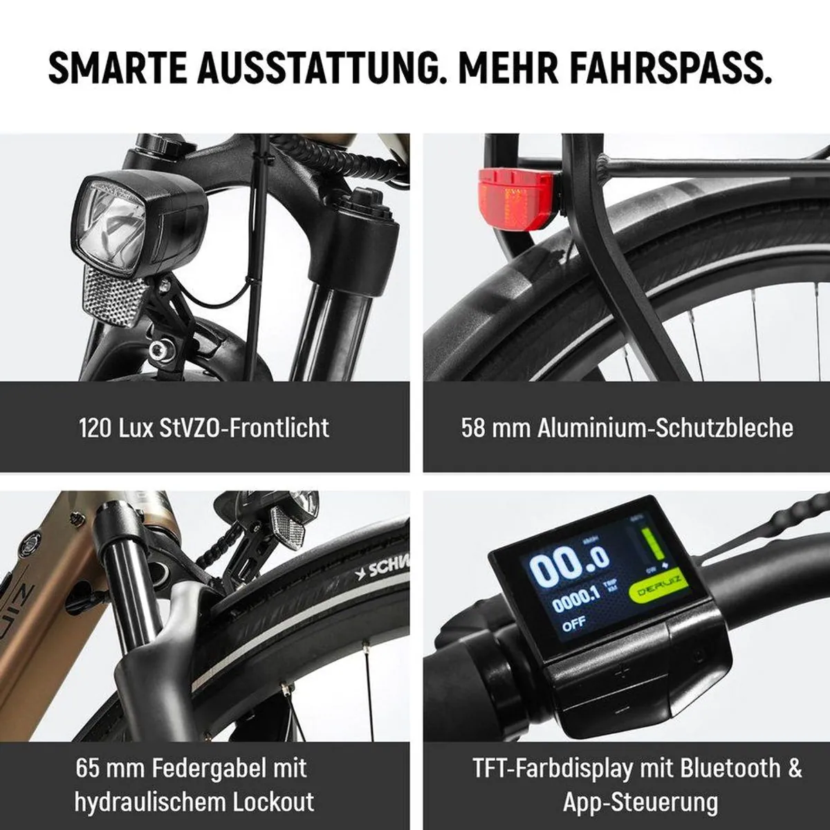 DERUIZ Quartz Pro E-Bike Cityrad, 644 Wh Akku, 100 Nm Mittelmotor, 9-Gang Shimano 5