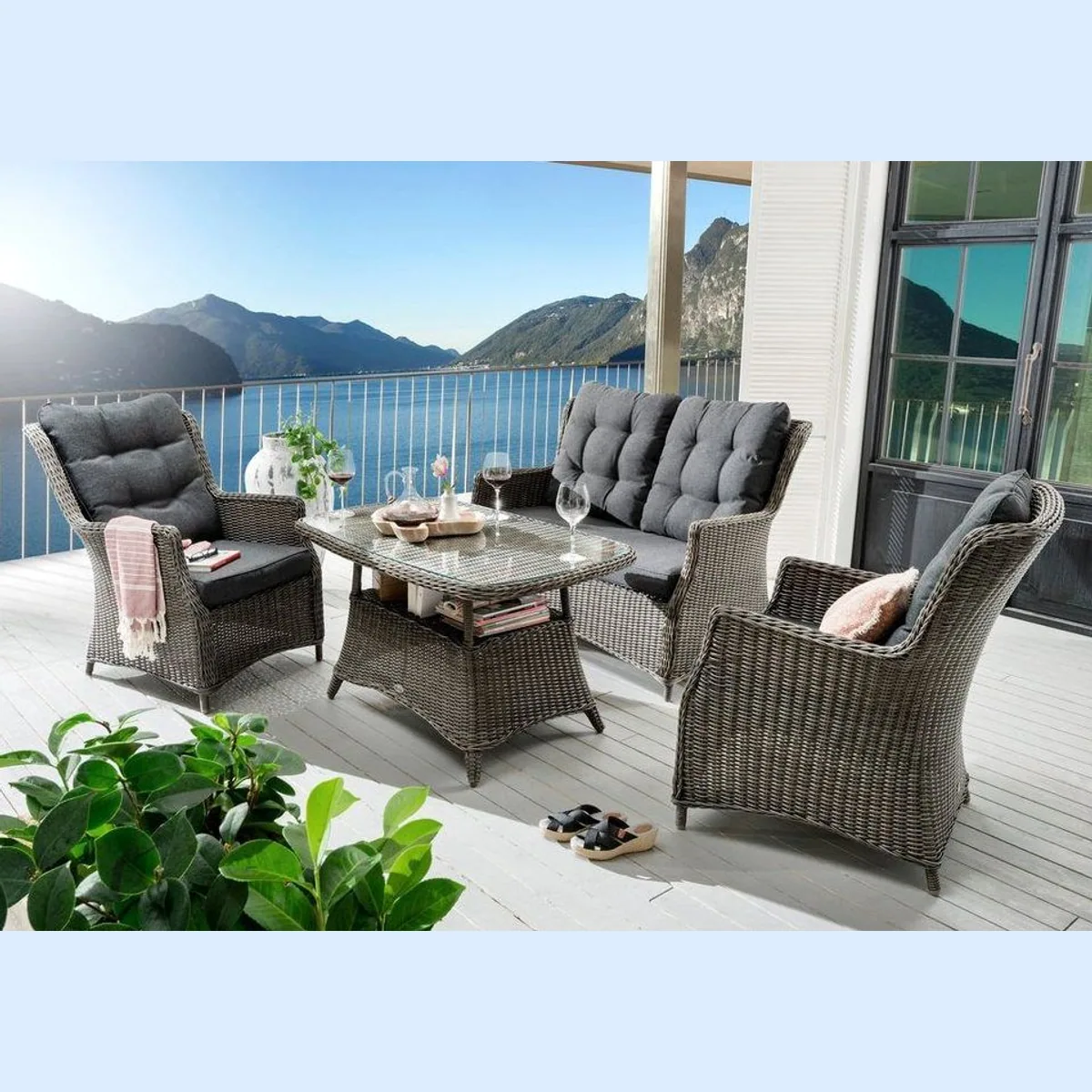 Destiny CASA Garten-Essgruppe, 13-tlg., robustes Aluminium, vintage grau
