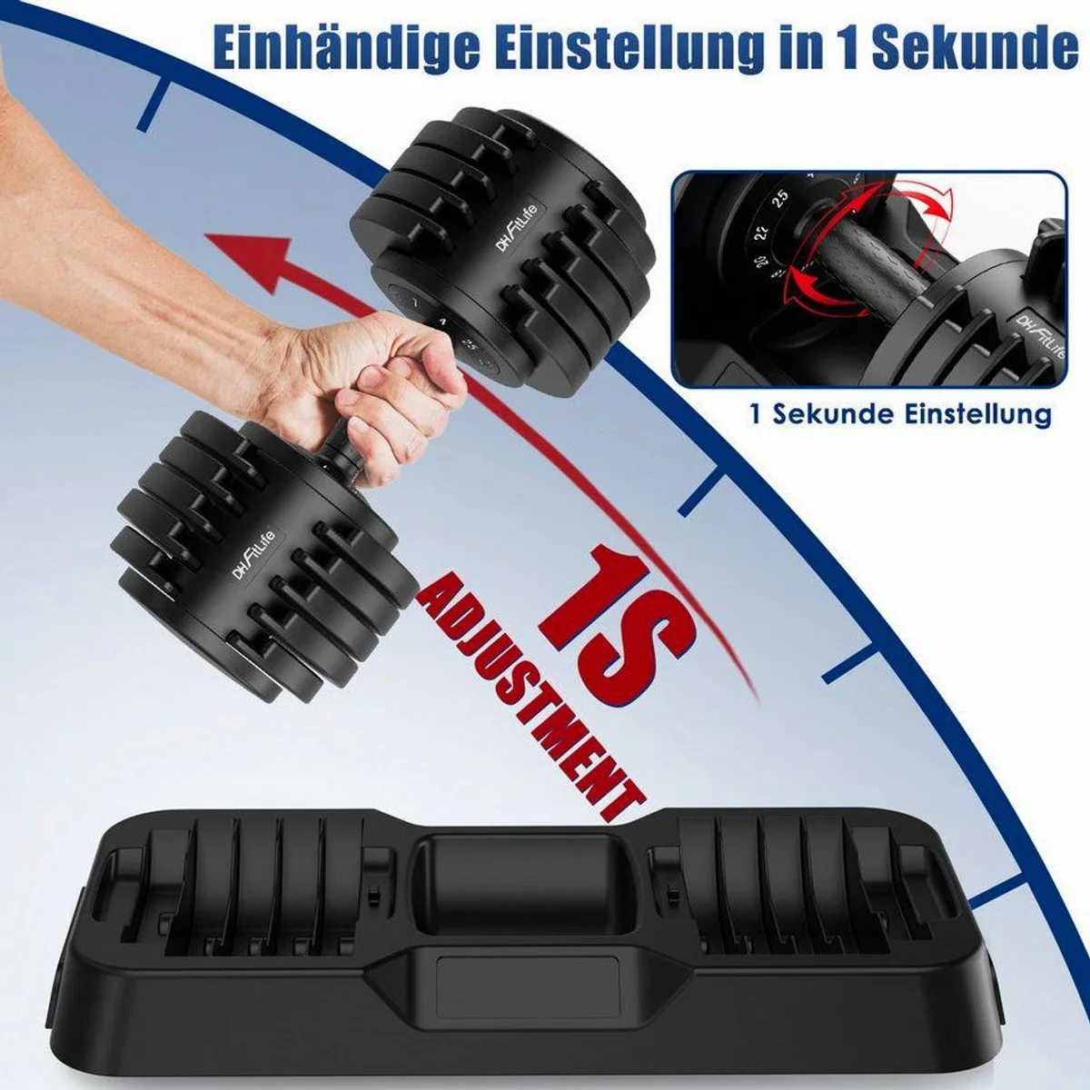 DH FitLife Hantel verstellbar 12kg/25kg, 10 Gewichtsstufen für individuelles Training 2