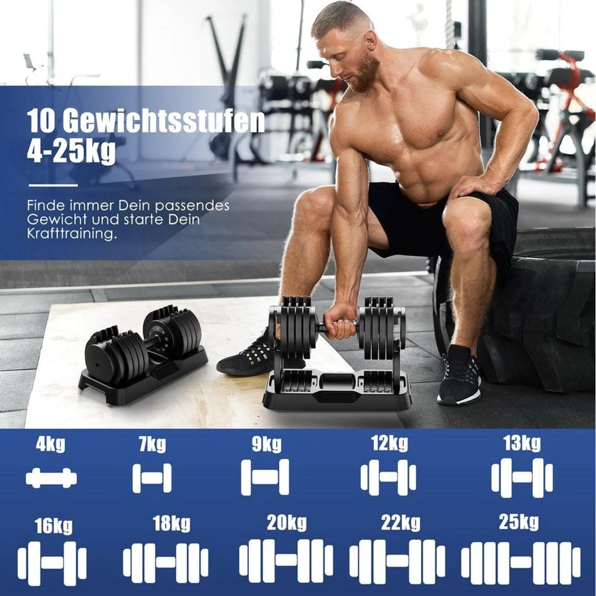 DH FitLife Hantel verstellbar 12kg/25kg, 10 Gewichtsstufen für individuelles Training 3