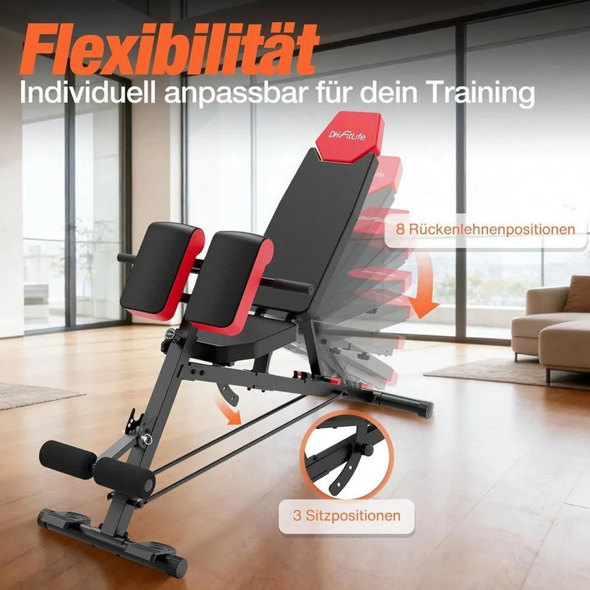DH FitLife Hantelbank Verstellbar 6in1 bis 350kg, multifunktional & platzsparend 3
