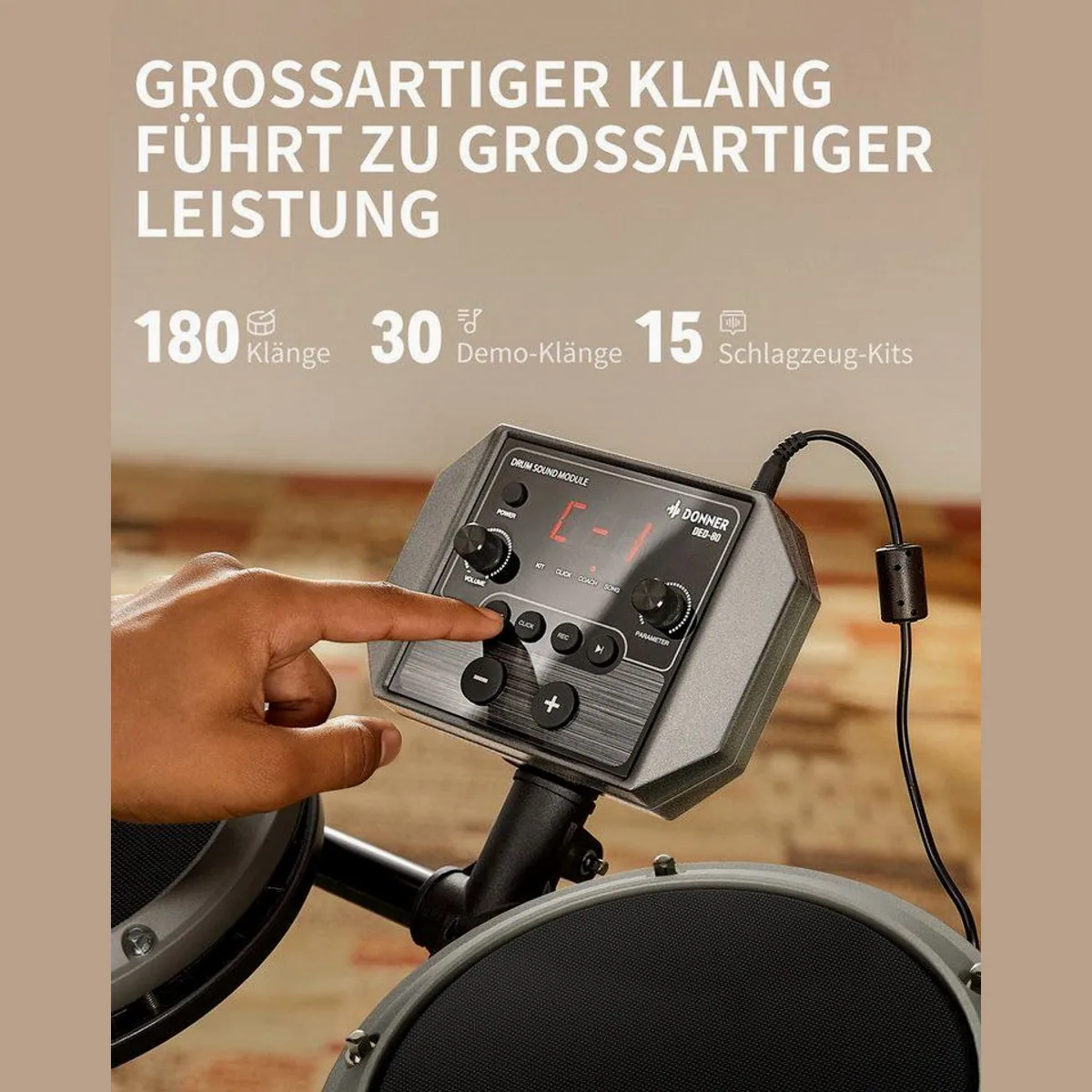 Donner DED-80 E-Drum, 4 Mesh-Pads, Kopfhörer & Zubehör — ideal für Anfänger 3