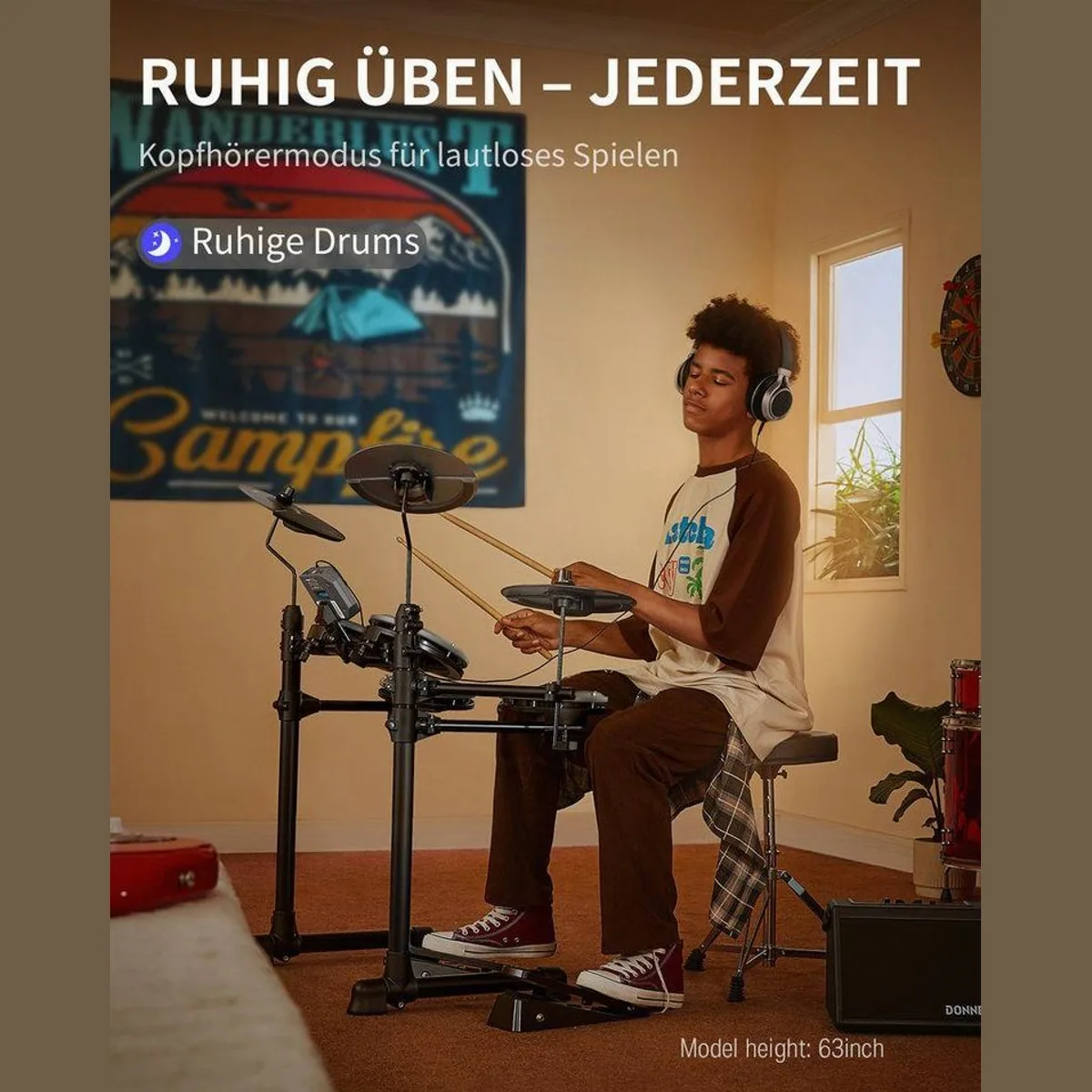 Donner DED-80 E-Drum, 4 Mesh-Pads, Kopfhörer & Zubehör — ideal für Anfänger 5