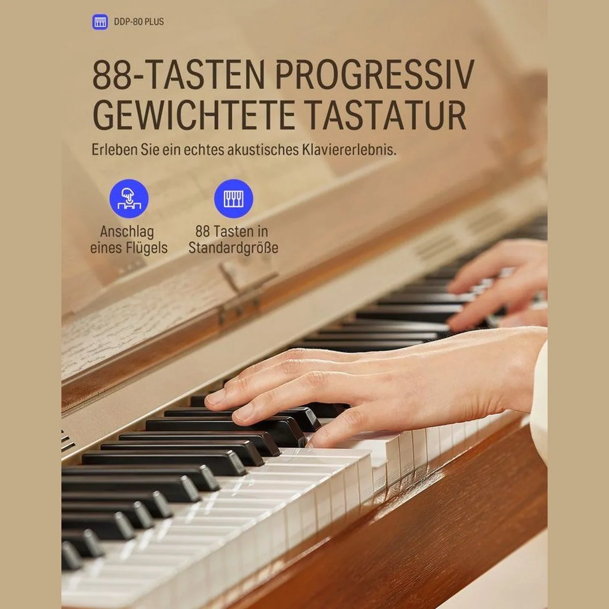 Donner DDP-80 PLUS Digitalpiano, 88 gewichtete Tasten, Pedal-Set inklusive 2