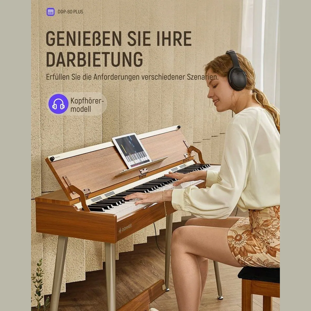 Donner DDP-80 PLUS Digitalpiano, 88 gewichtete Tasten, Pedal-Set inklusive 4