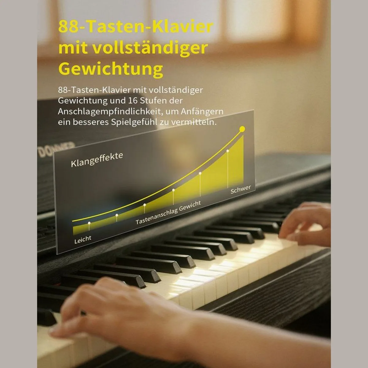 Donner DDP-95 Digitalpiano, 88 gewichtete Tasten, Bluetooth, 610 Sounds 2