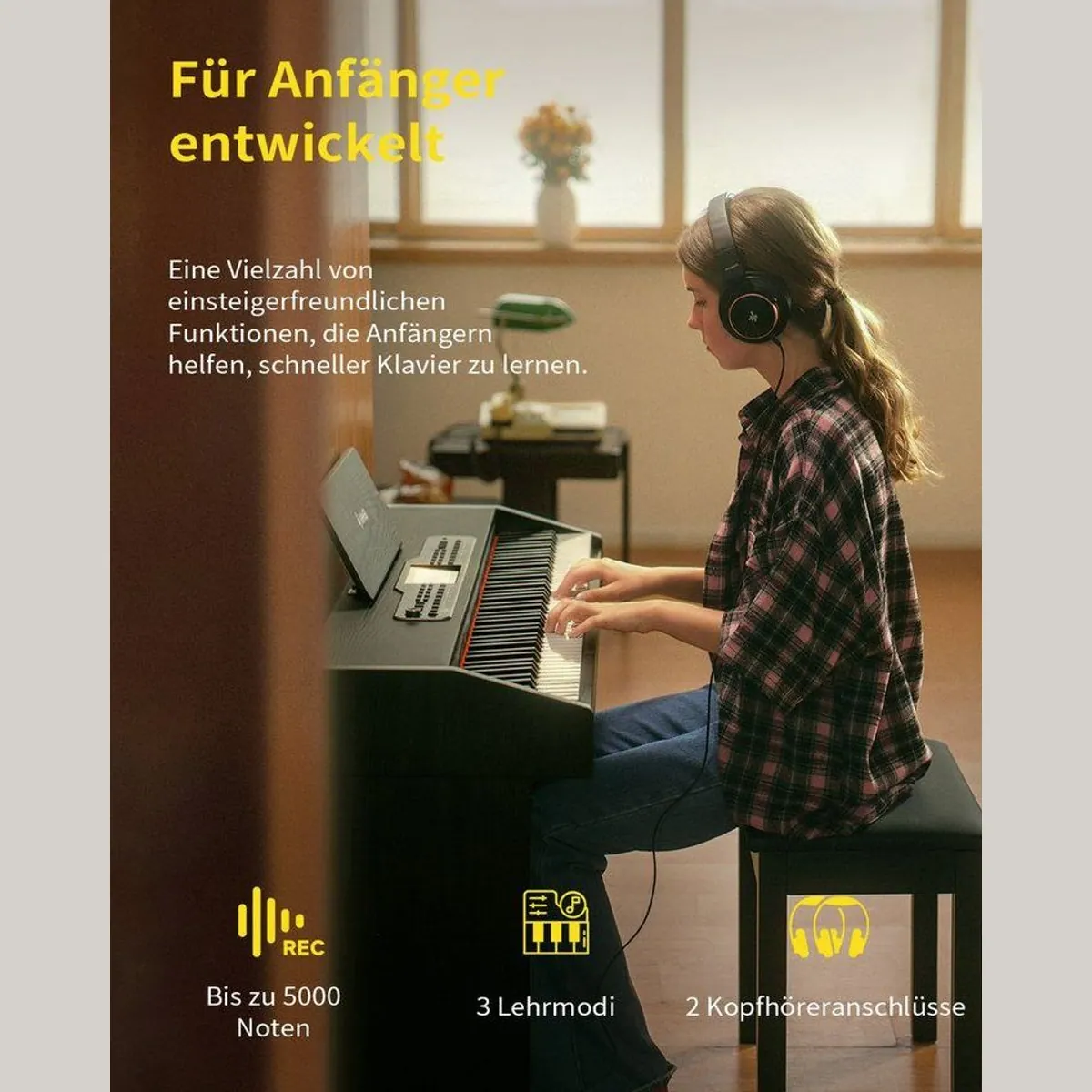 Donner DDP-95 Digitalpiano, 88 gewichtete Tasten, Bluetooth, 610 Sounds 3