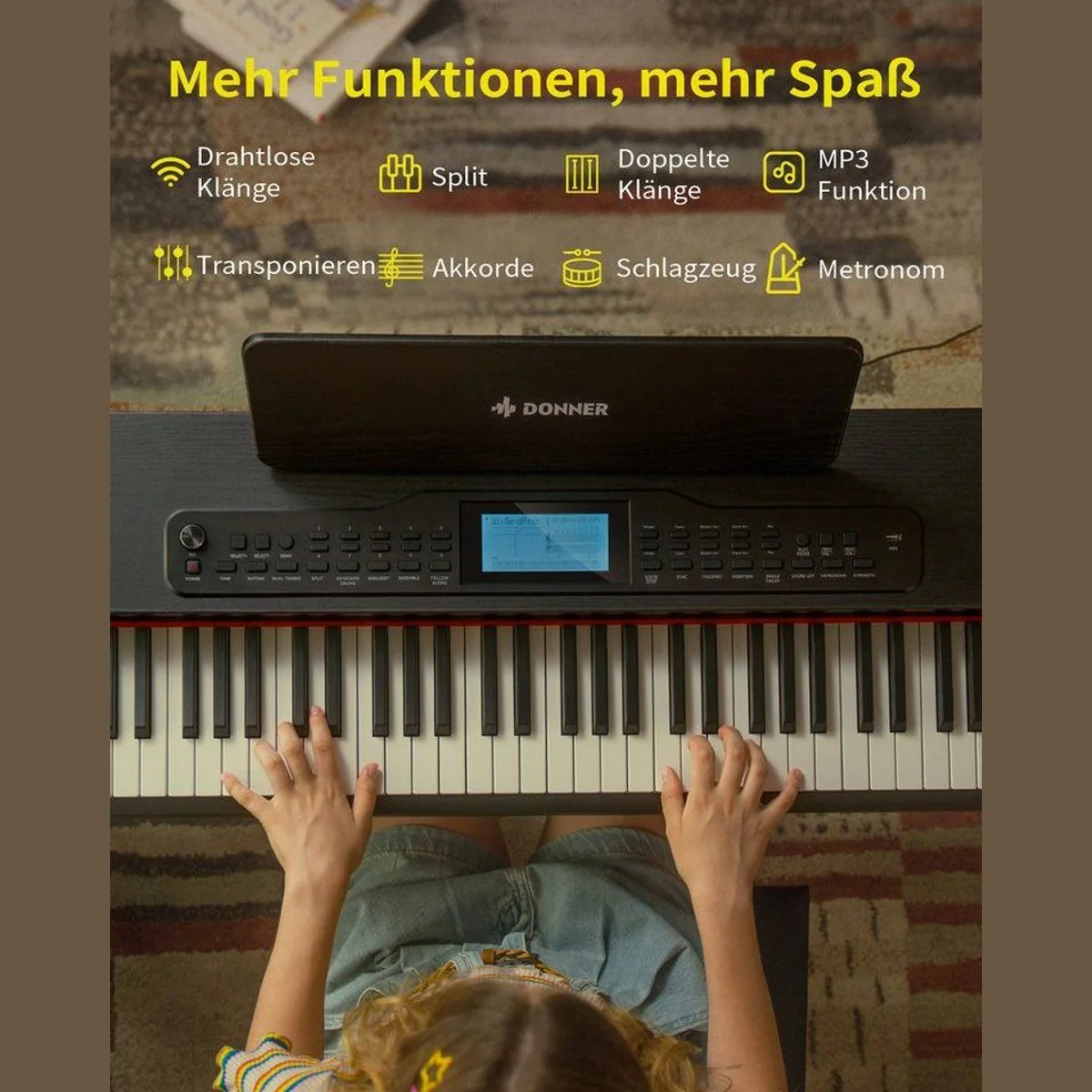 Donner DDP-95 Digitalpiano, 88 gewichtete Tasten, Bluetooth, 610 Sounds 4