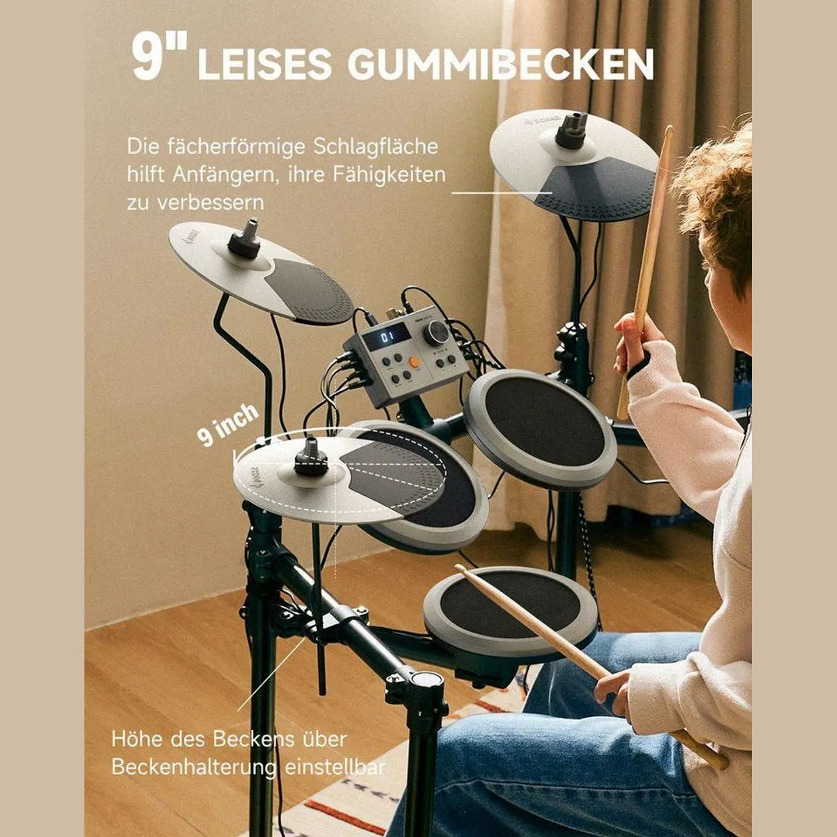Donner DED-200 E-Drum Set, 450 Sounds, Mesh Heads, komplettes Zubehör 5