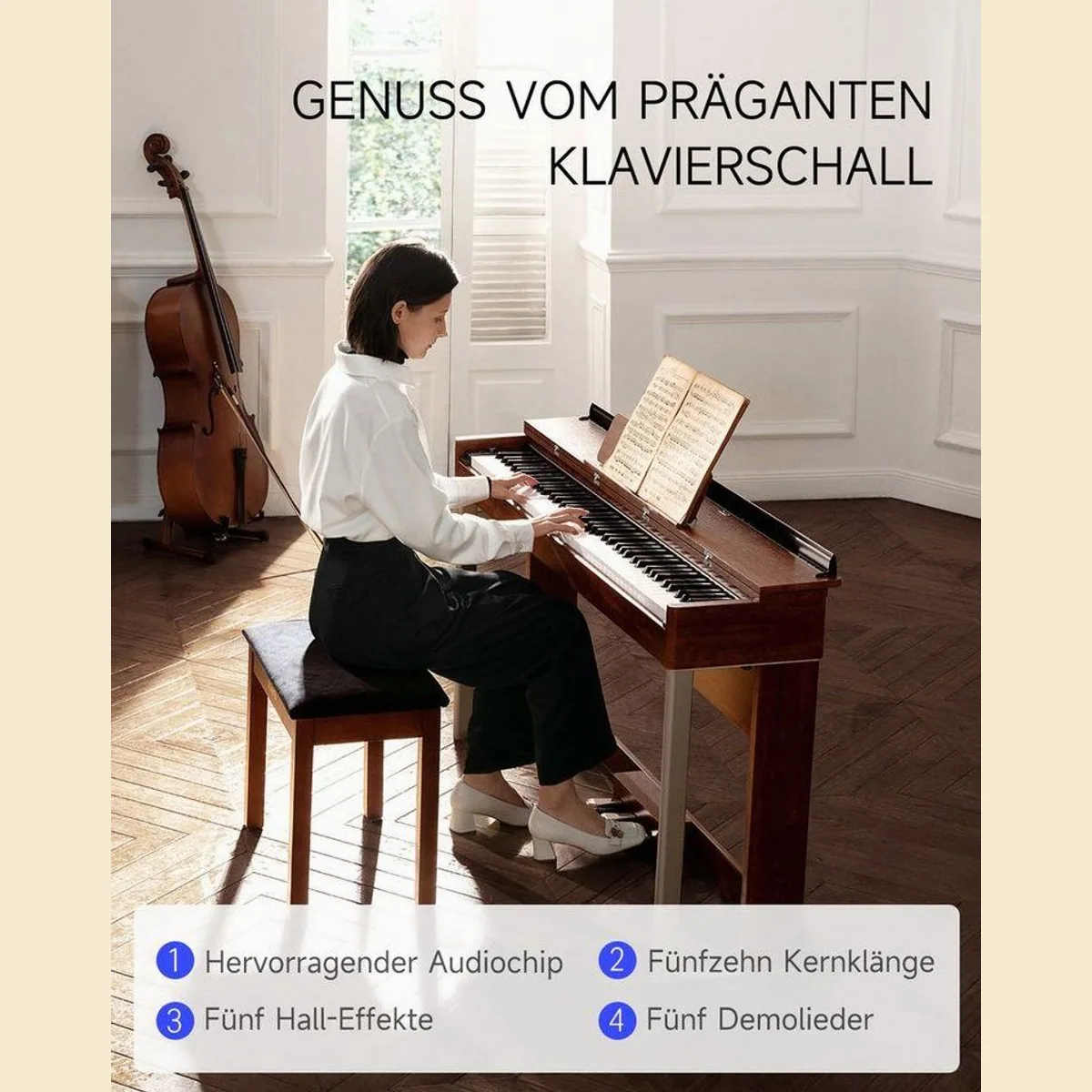 Donner DDP-200 Digitalpiano, 88 gewichtete Tasten, Bluetooth-MIDI, Holzgehäuse 2