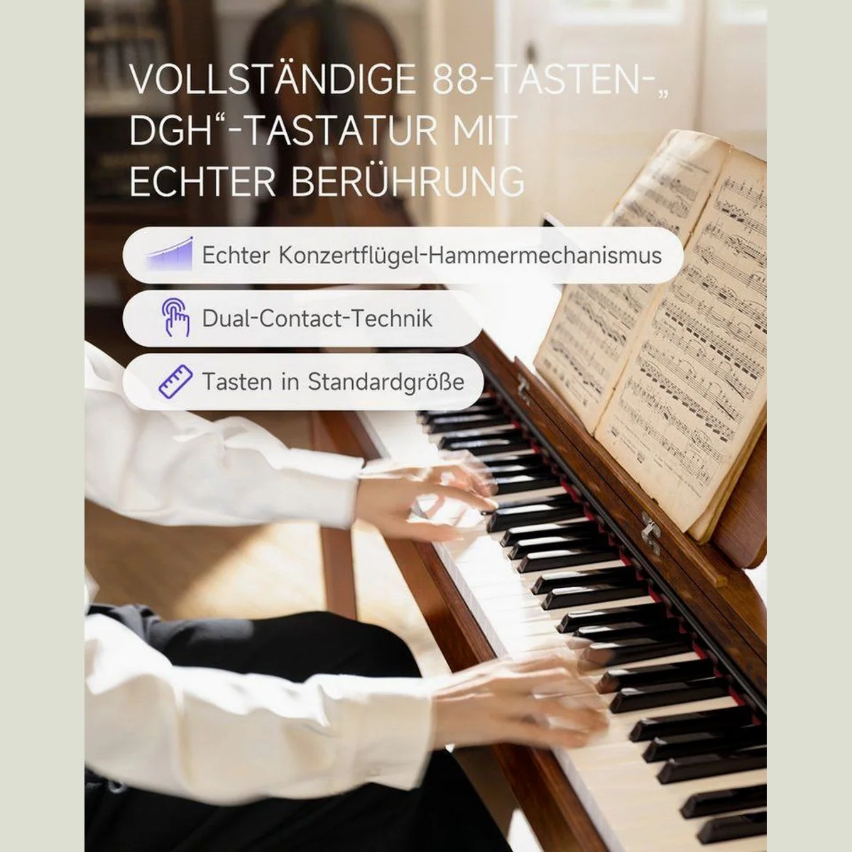 Donner DDP-200 Digitalpiano, 88 gewichtete Tasten, Bluetooth-MIDI, Holzgehäuse 3