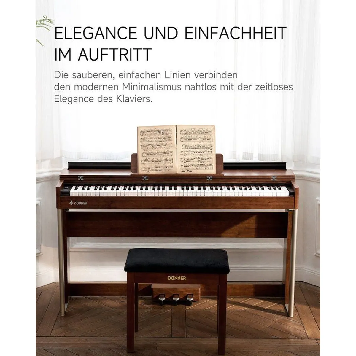 Donner DDP-200 Digitalpiano, 88 gewichtete Tasten, Bluetooth-MIDI, Holzgehäuse 4