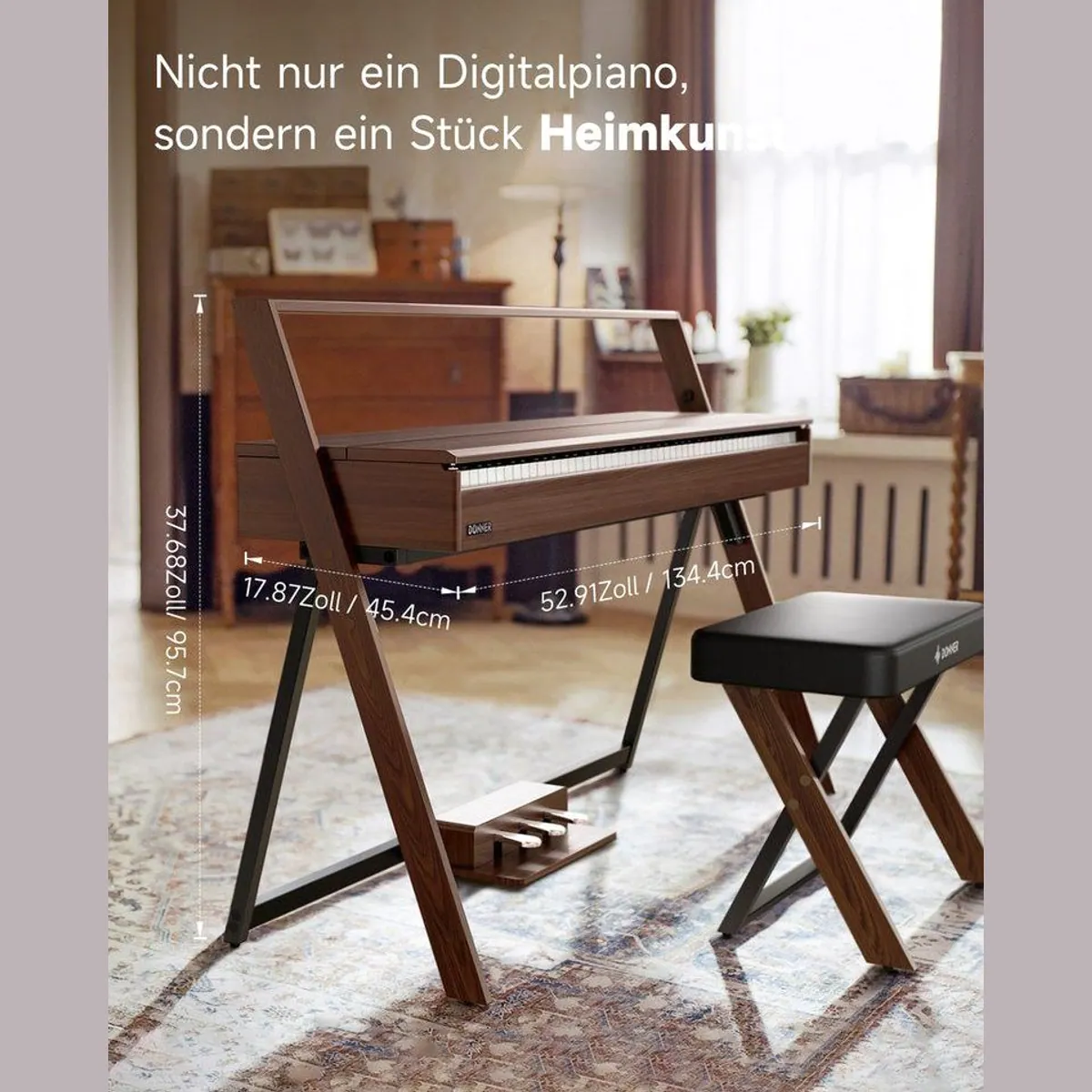 Donner R300 Digitalpiano, 88 gewichtete Tasten, Dual-Bluetooth, 3-Pedal-Funktion 3