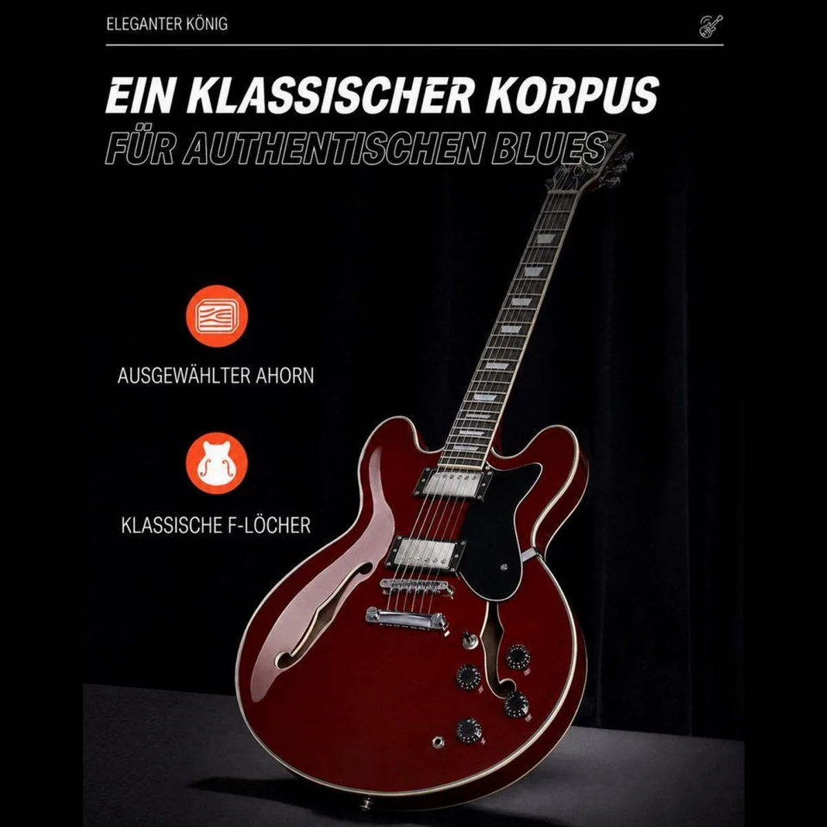 Donner DJP-1000 Semi-Hollow E-Gitarre, 70er-Jahre Sound, Coil-Split-Funktion 3