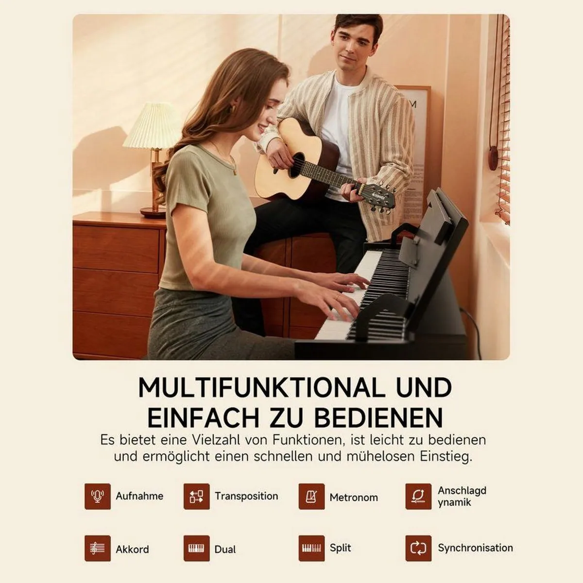 Donner DDP-55 Digitalpiano, 88 gewichtete Tasten, 128 Klänge, 100 Rhythmen 3