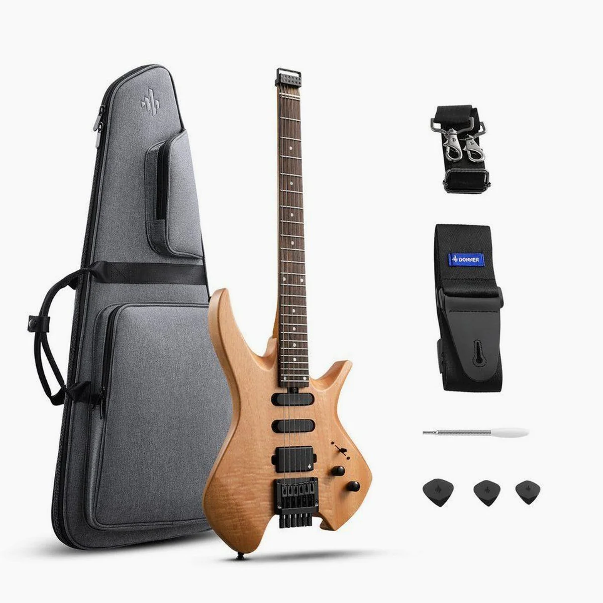 Donner HLX-500 E-Gitarre, leichtes Headless-Design, HSS Pickups, inkl. Tasche
