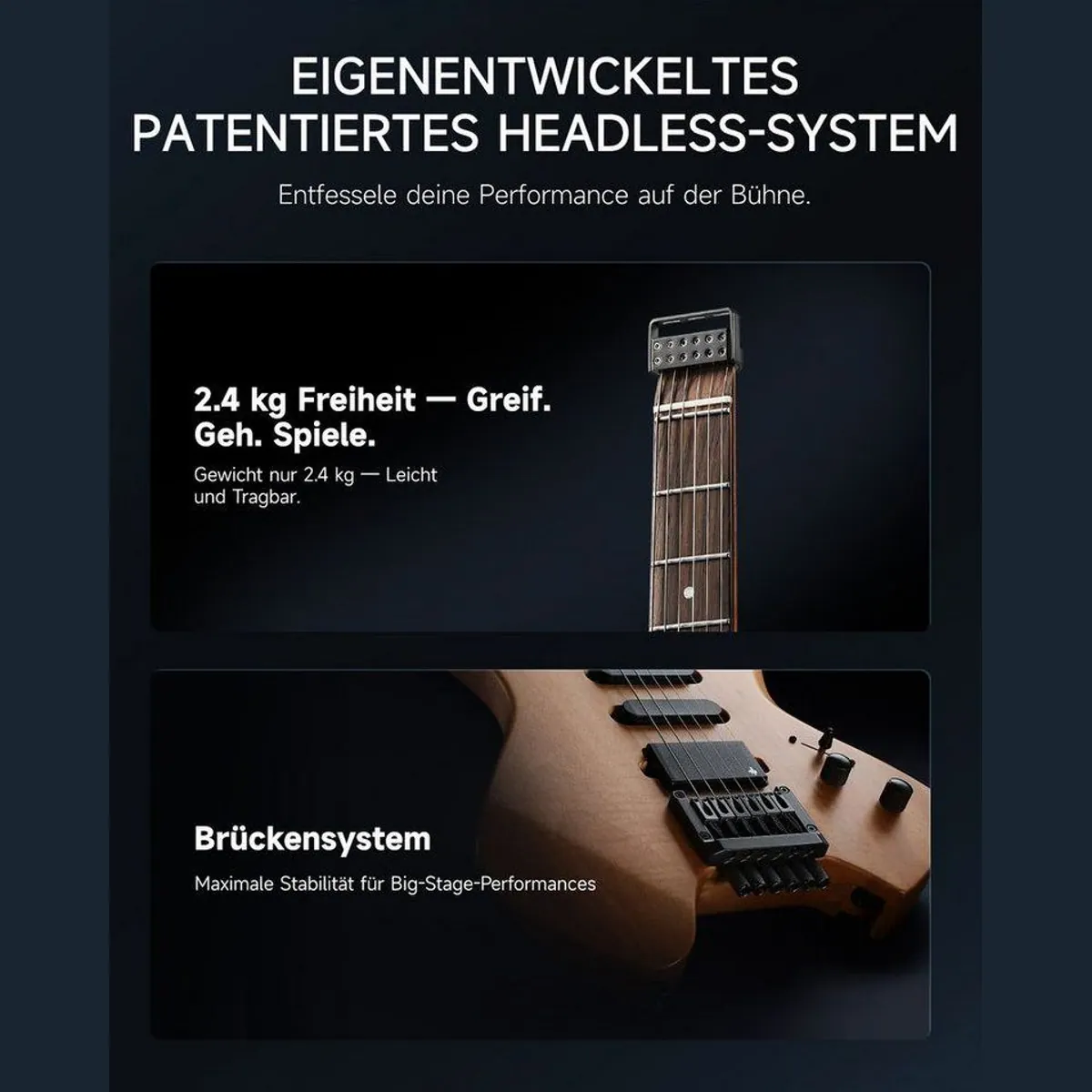 Donner HLX-500 E-Gitarre, leichtes Headless-Design, HSS Pickups, inkl. Tasche 3