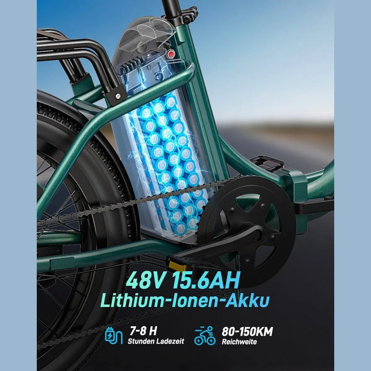 DYU C9 E-Bike Klapprad, 250 W Motor, 150 km Reichweite, 7-Gang-Schaltung 2