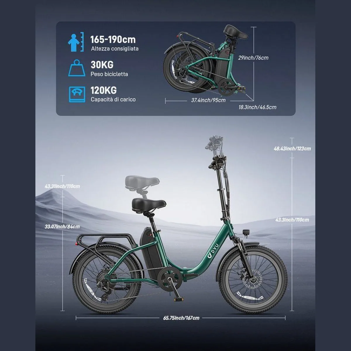 DYU C9 E-Bike Klapprad, 250 W Motor, 150 km Reichweite, 7-Gang-Schaltung 5