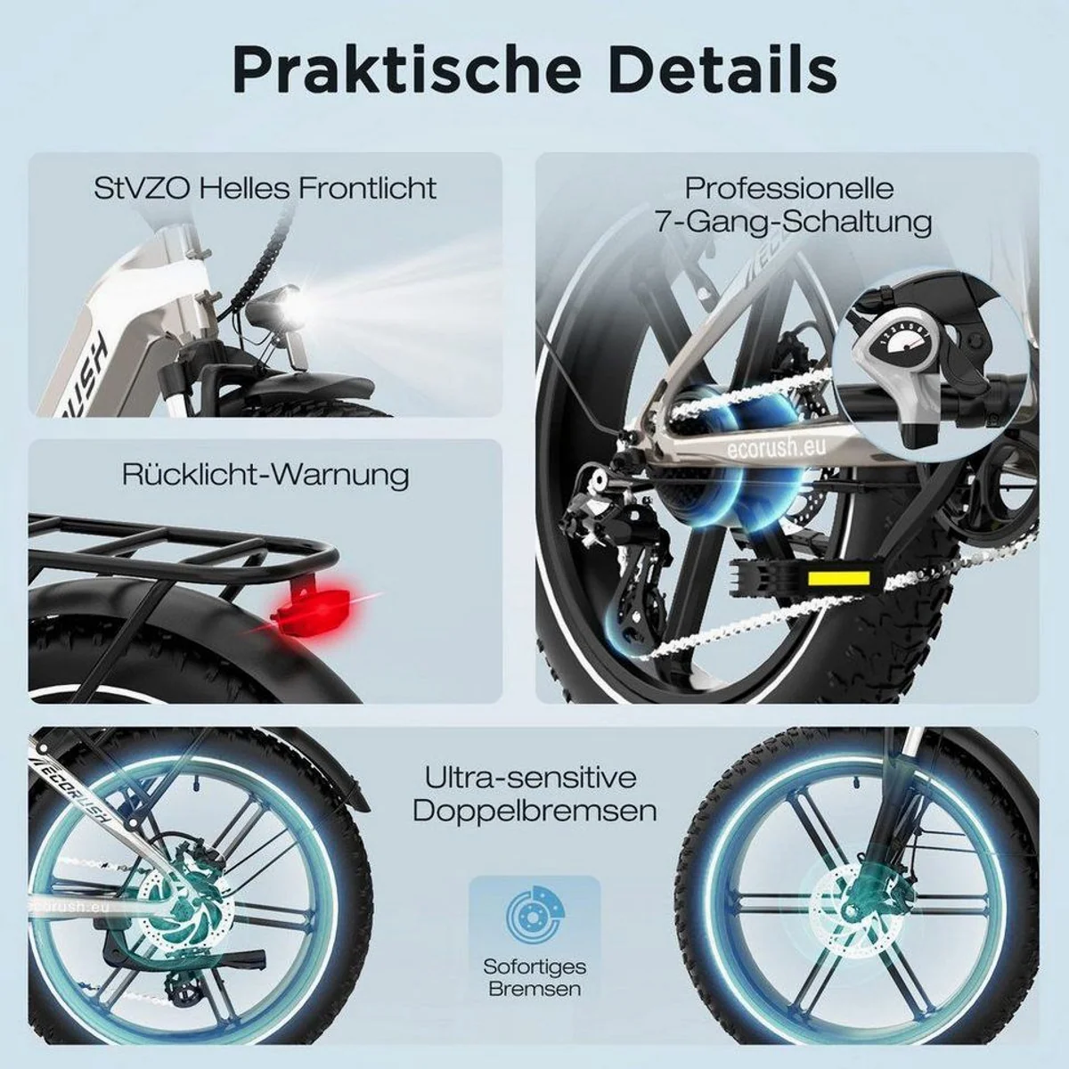 ECORUSH R2 E-Bike Faltrad, 20 Zoll, 60-100 km Reichweite 4