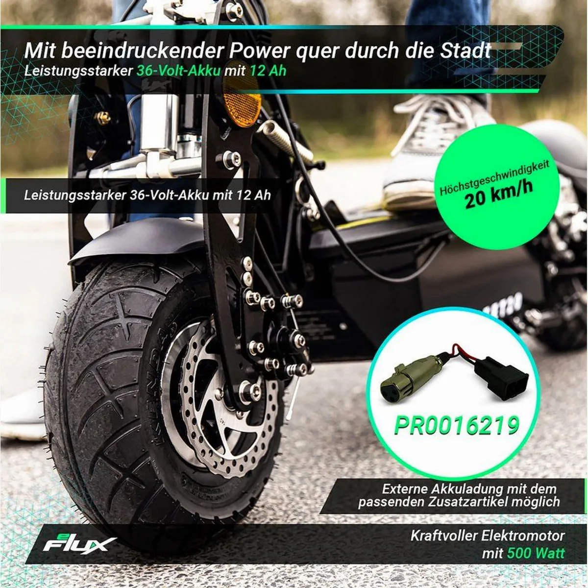 eFlux Street 20 Pro E-Scooter, klappbar, Straßenzulassung, komfortabler Sitz 2