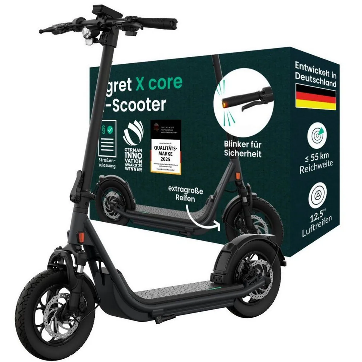 Egret E-Scooter X-Serie, 12,5 Zoll, 90 km Reichweite, 350 W — komfortabel, robust, faltbar