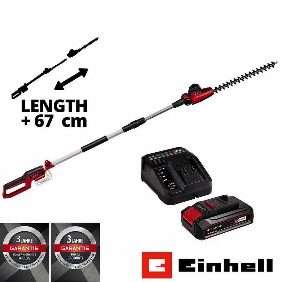 Einhell GC-HH 18/45 Li T Akku-Heckenschere, Teleskopierbar & Verstellbarer Griff 2