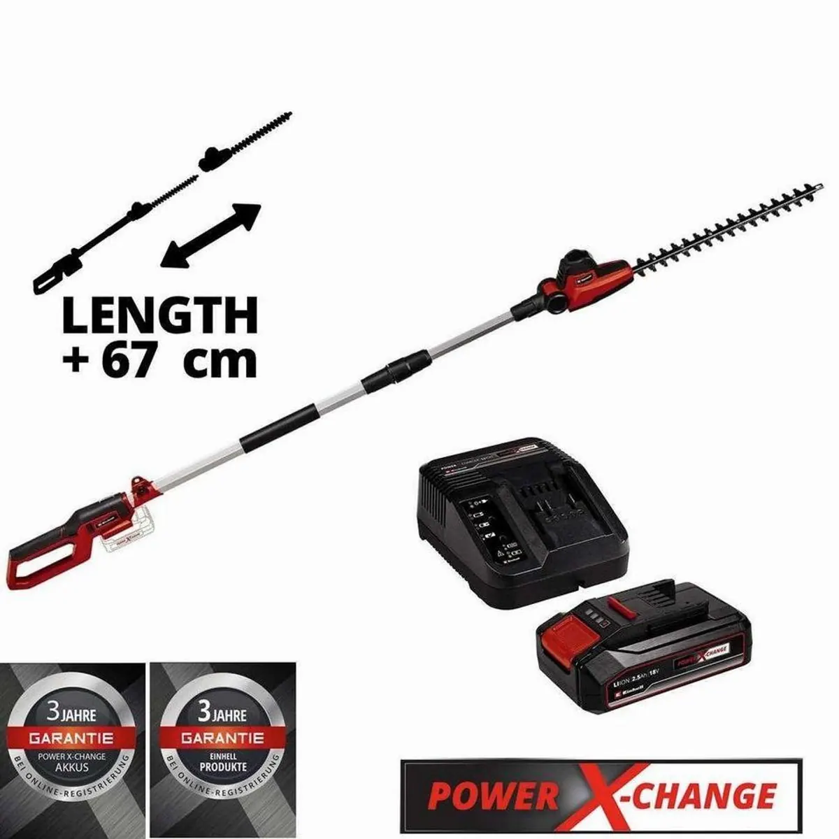 Einhell GC-HH 18/45 Li T Akku-Heckenschere, Teleskopierbar & Verstellbarer Griff 3
