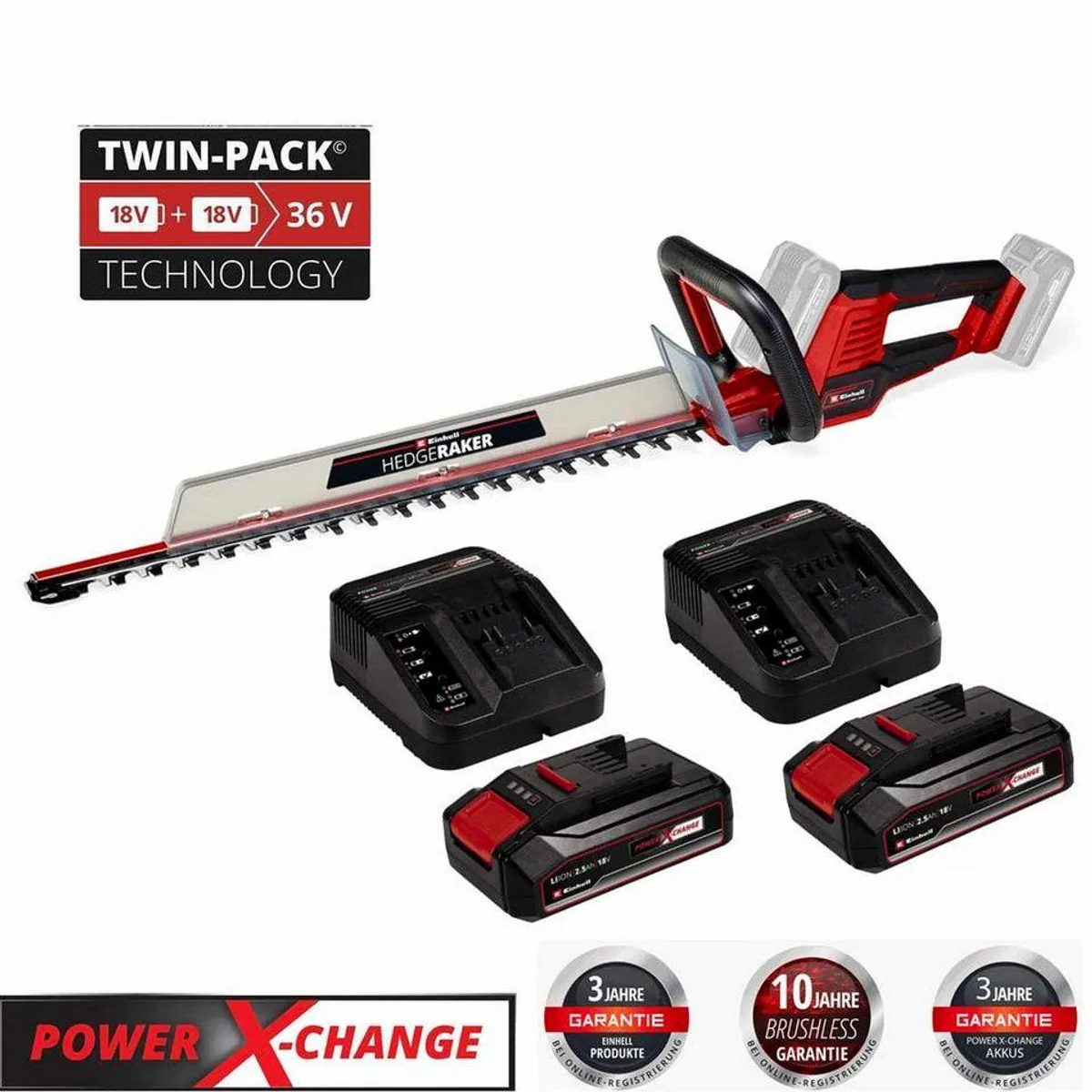 Einhell GE-CH 36/61 Li Akku-Heckenschere, 61 cm Schnittlänge, 2 Akkus 2.5 Ah 3