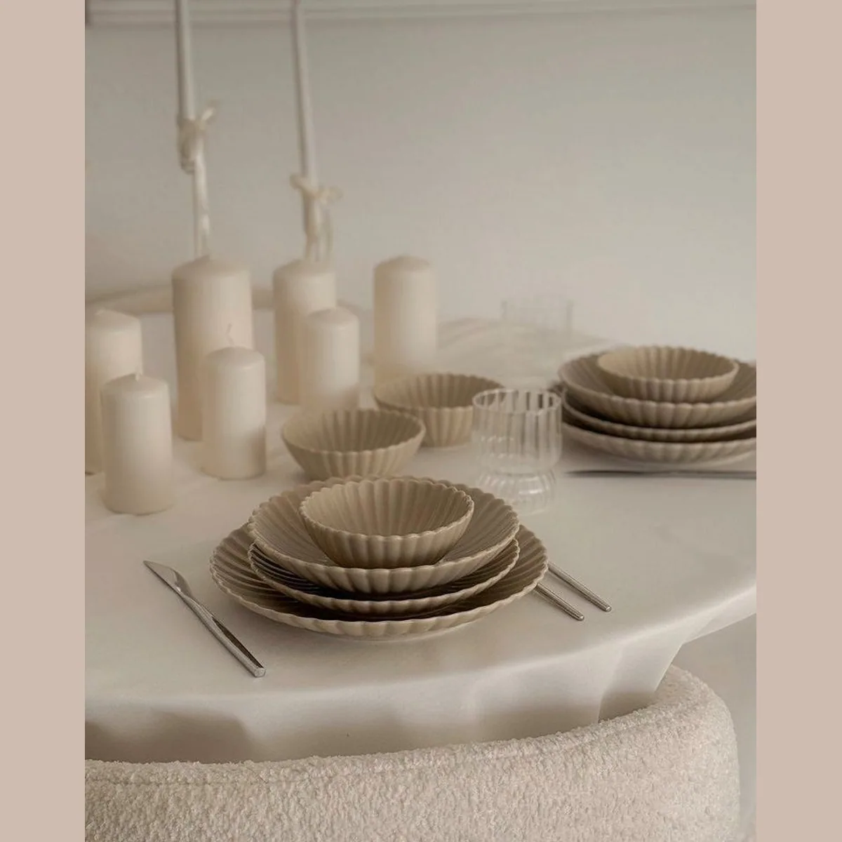EKA Lotus Beige Flower Teller-Set, 24 Teile, edles Porzellan für 6 Personen 4
