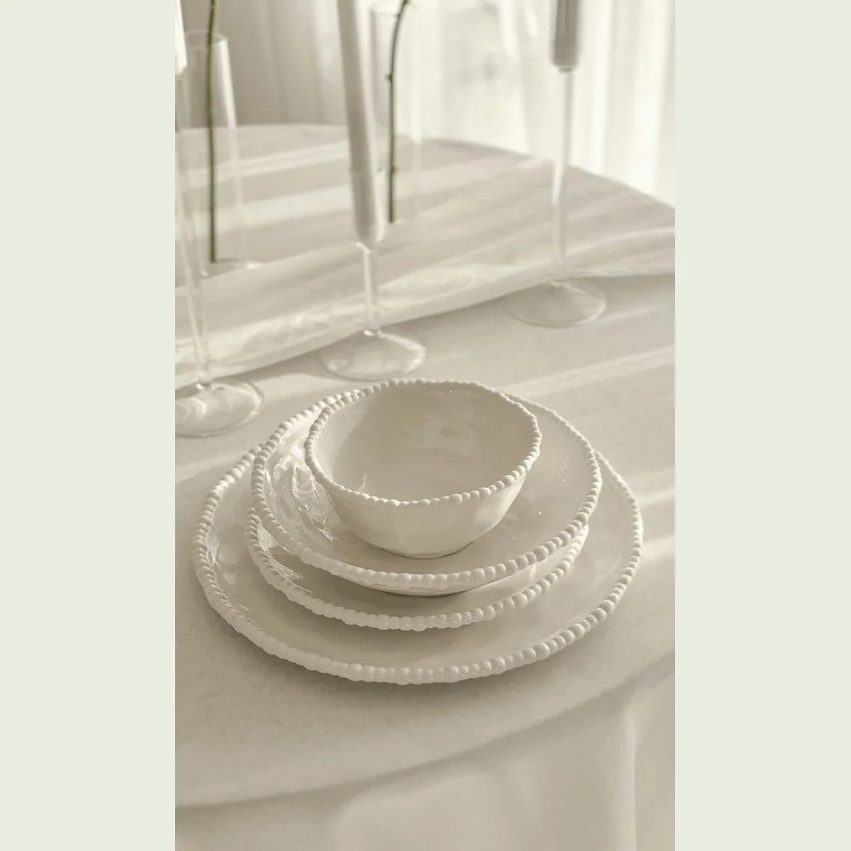 EKA Pearly White Geschirrset, zeitlose Eleganz, 26-teilig für 6 Personen
