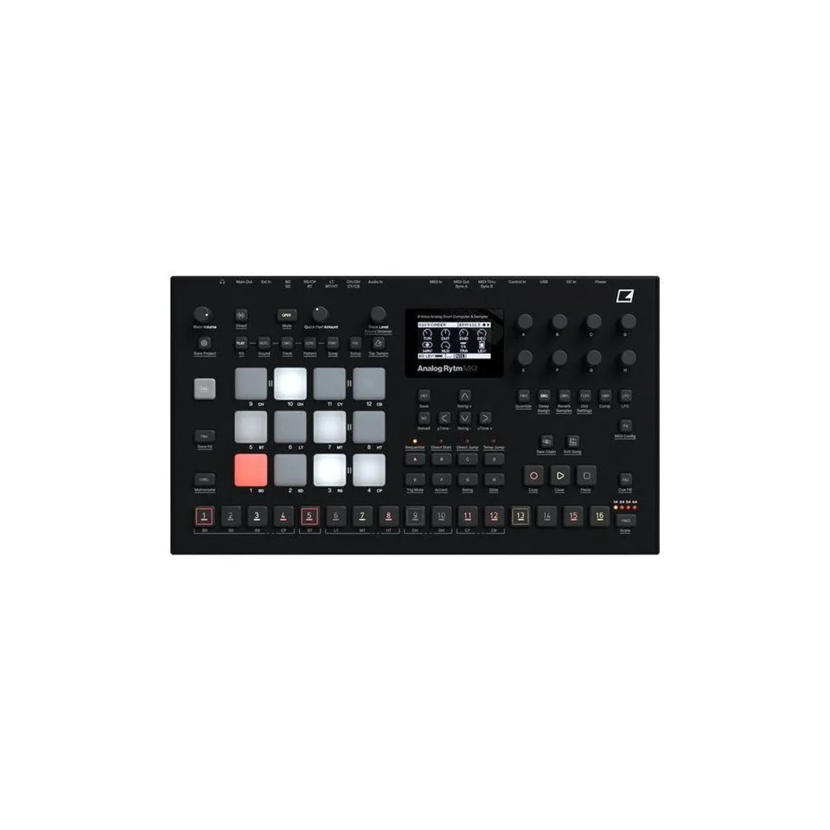 Elektron Analog Rytm MKII Black, hybride Klangerzeugung, 12 Tracks, 8 Stimmen