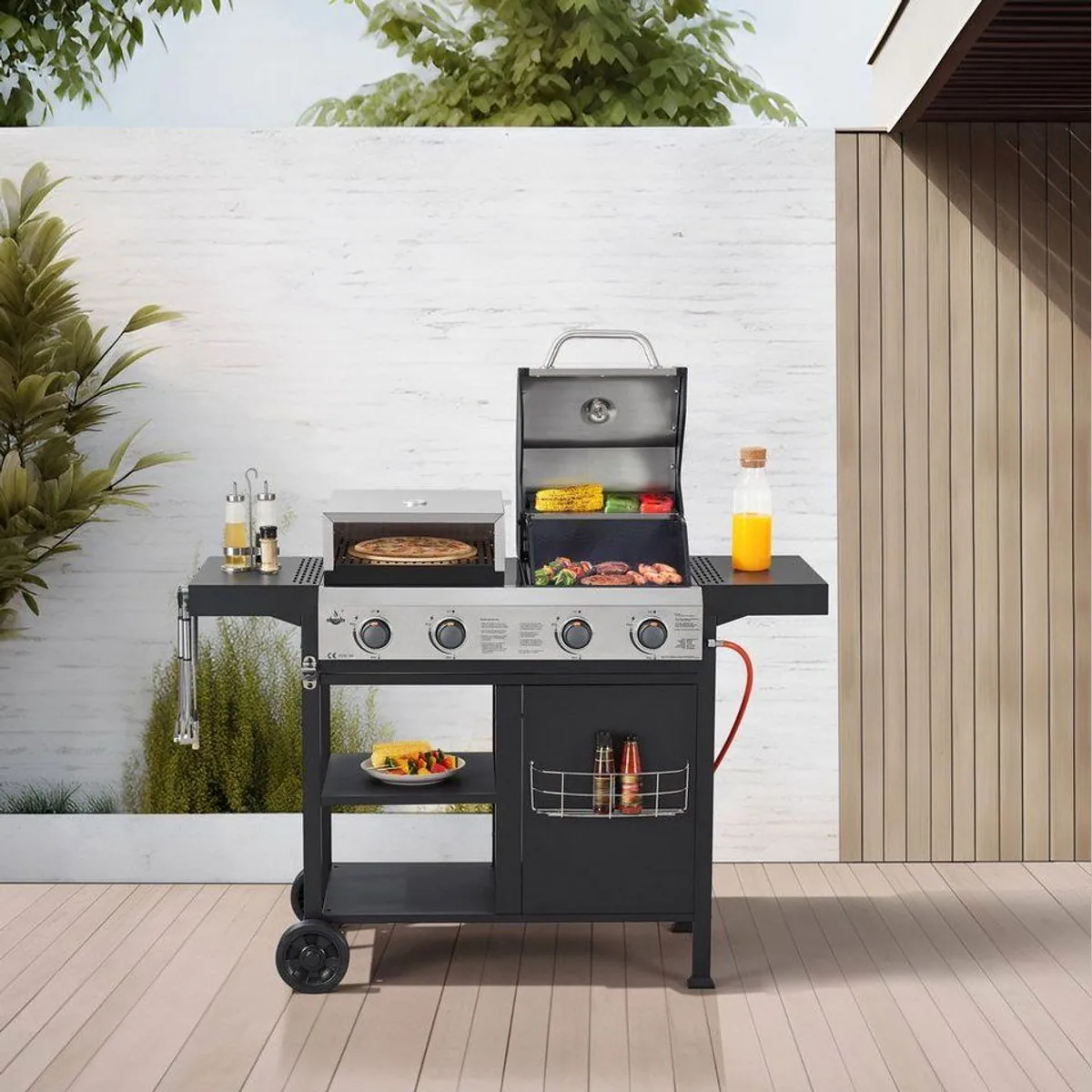 El Fuego Boston Gasgrill Kombigrill 3-in-1, inkl. Pizzastein & Planchaplatte 2