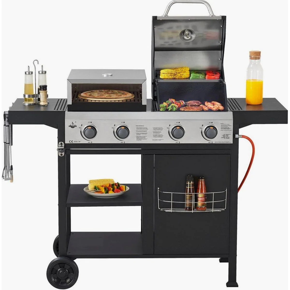 El Fuego Boston Gasgrill Kombigrill 3-in-1, inkl. Pizzastein & Planchaplatte 3