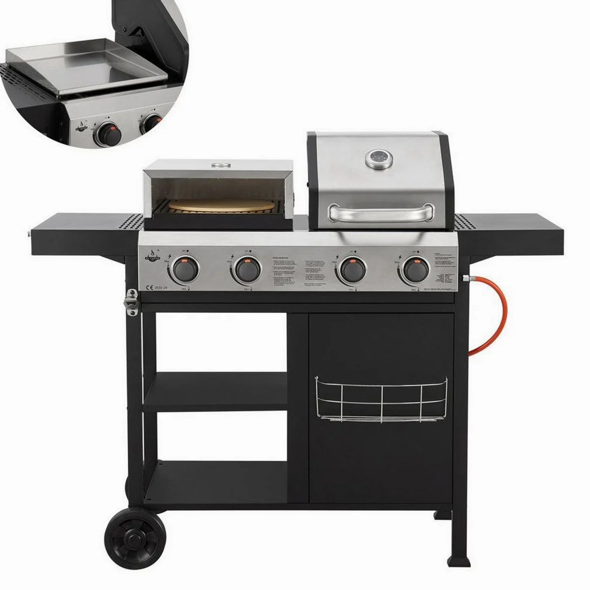 El Fuego Boston Gasgrill Kombigrill 3-in-1, inkl. Pizzastein & Planchaplatte 4