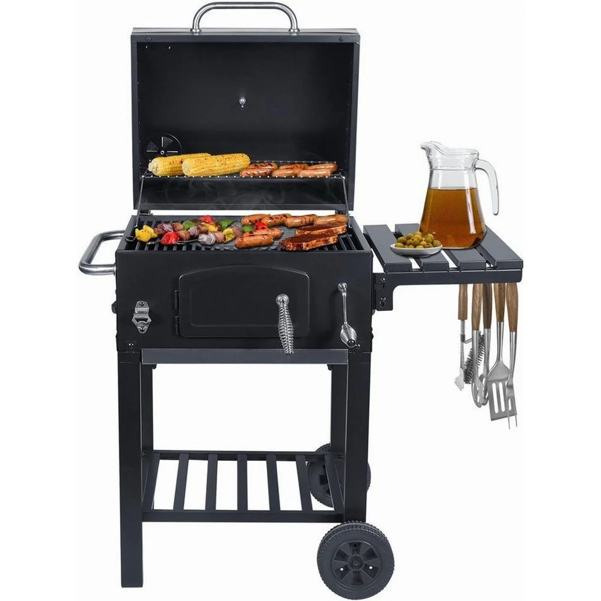 El Fuego Ontario II Holzkohlegrill, stufenlose Höhenverstellung, große Grillfläche