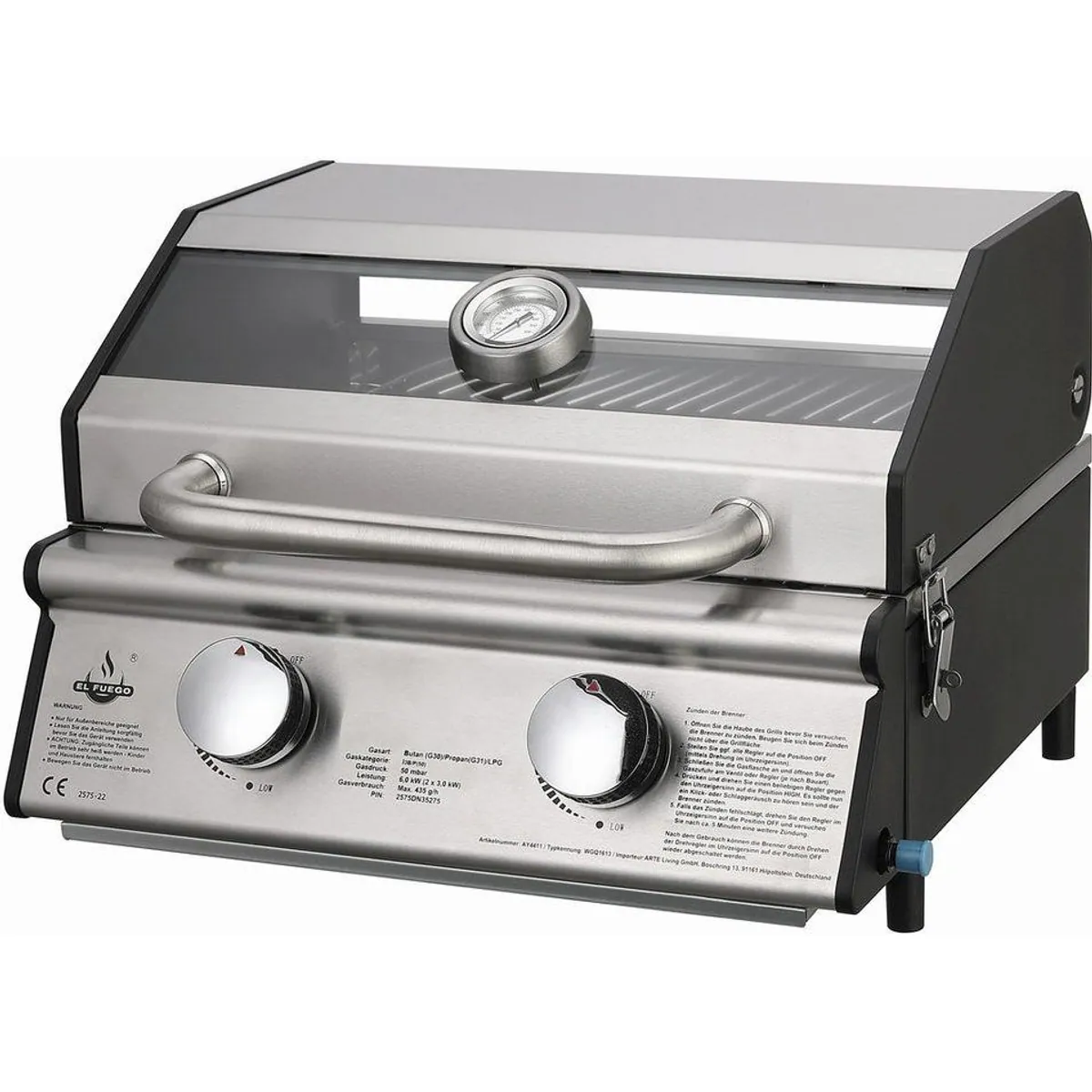 El Fuego Jesolo Gasgrill, 6 kW, 2 Brenner mit Piezozündung