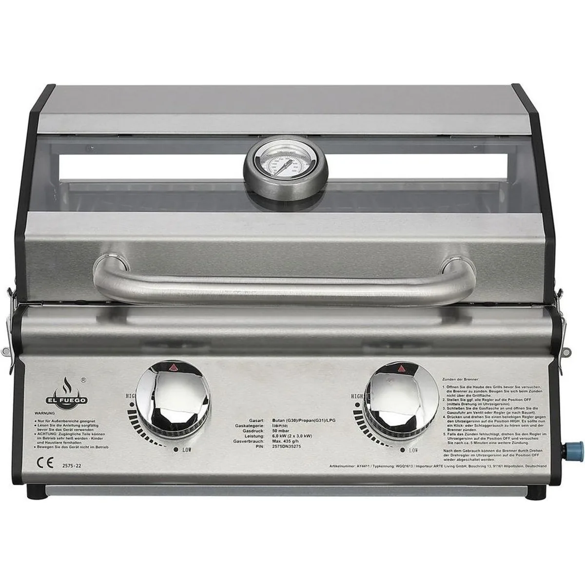 El Fuego Jesolo Gasgrill, 6 kW, 2 Brenner mit Piezozündung 2